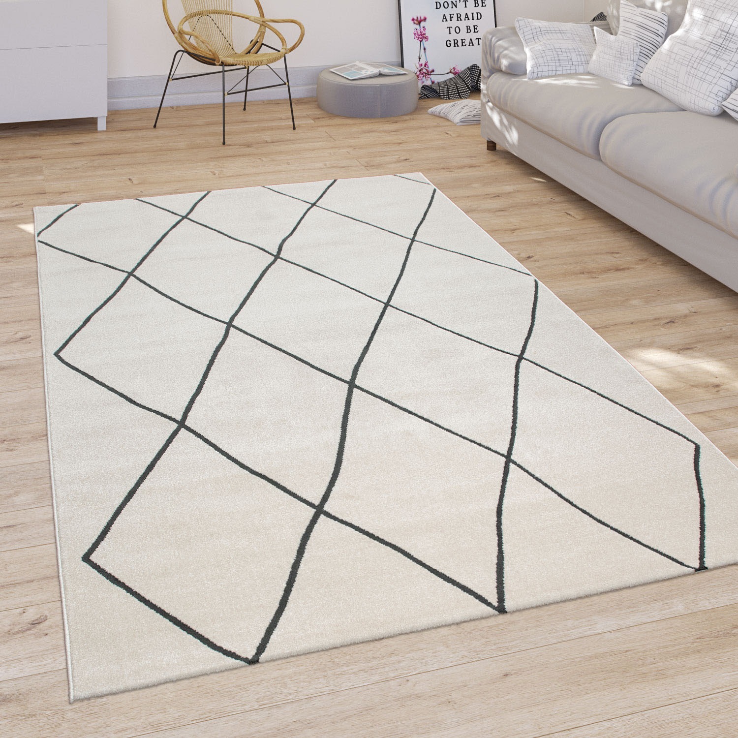 Paco Home Teppich »Haral 786«, rechteckig, 9 mm Höhe, Kurzflor, Scandi Design, Rauten Motiv