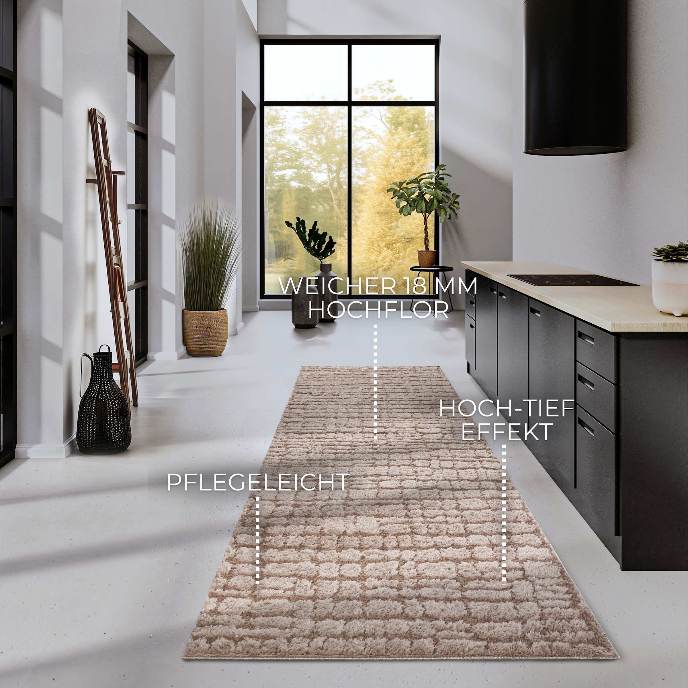ELLE DECORATION Designteppich »Artistique«, rechteckig, 18 mm Höhe, Hochflor, Shaggy, Läufer, weich, Langflor, modern, Hoch Tief Effekt