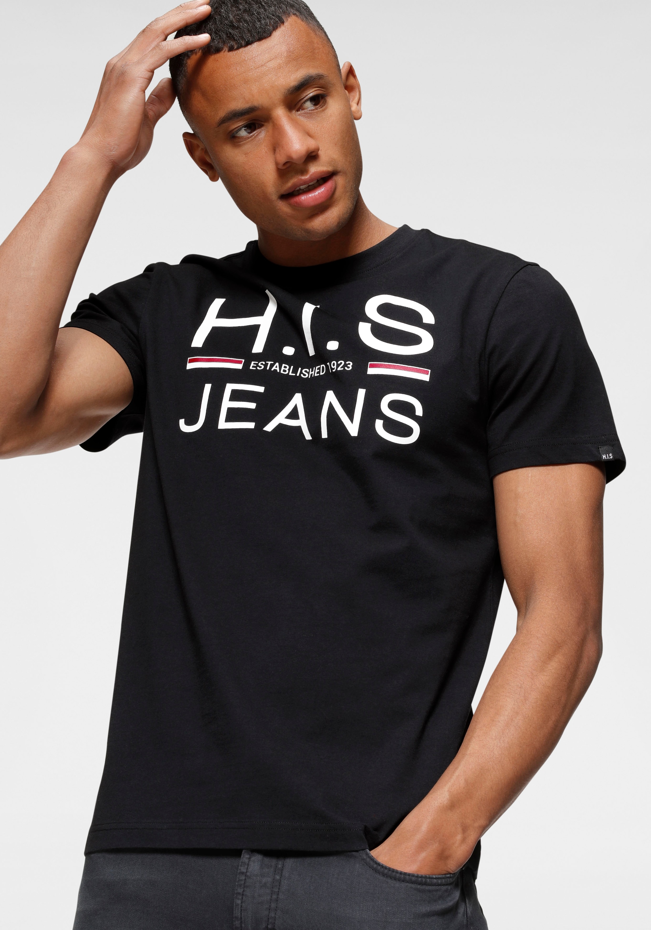 H.I.S Rundhalsshirt, (Packung, 2er-Pack), schmal geschnitten, bedrucktes Design, Rundhals, aus Baumwolle