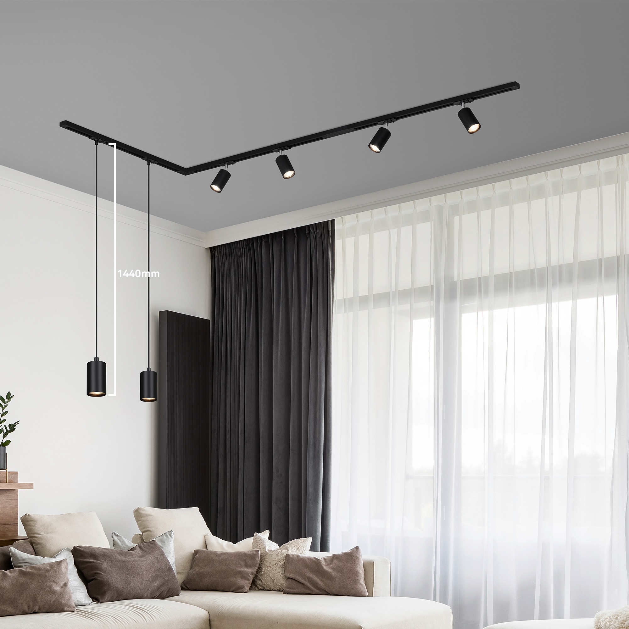 Briloner Leuchten Schienensystem-Sets »RAIL« GU10 5 Stk. Schienensystem Rail 2,25 m Schwarz max.9W Decke Wohnzimmer Büro Küche