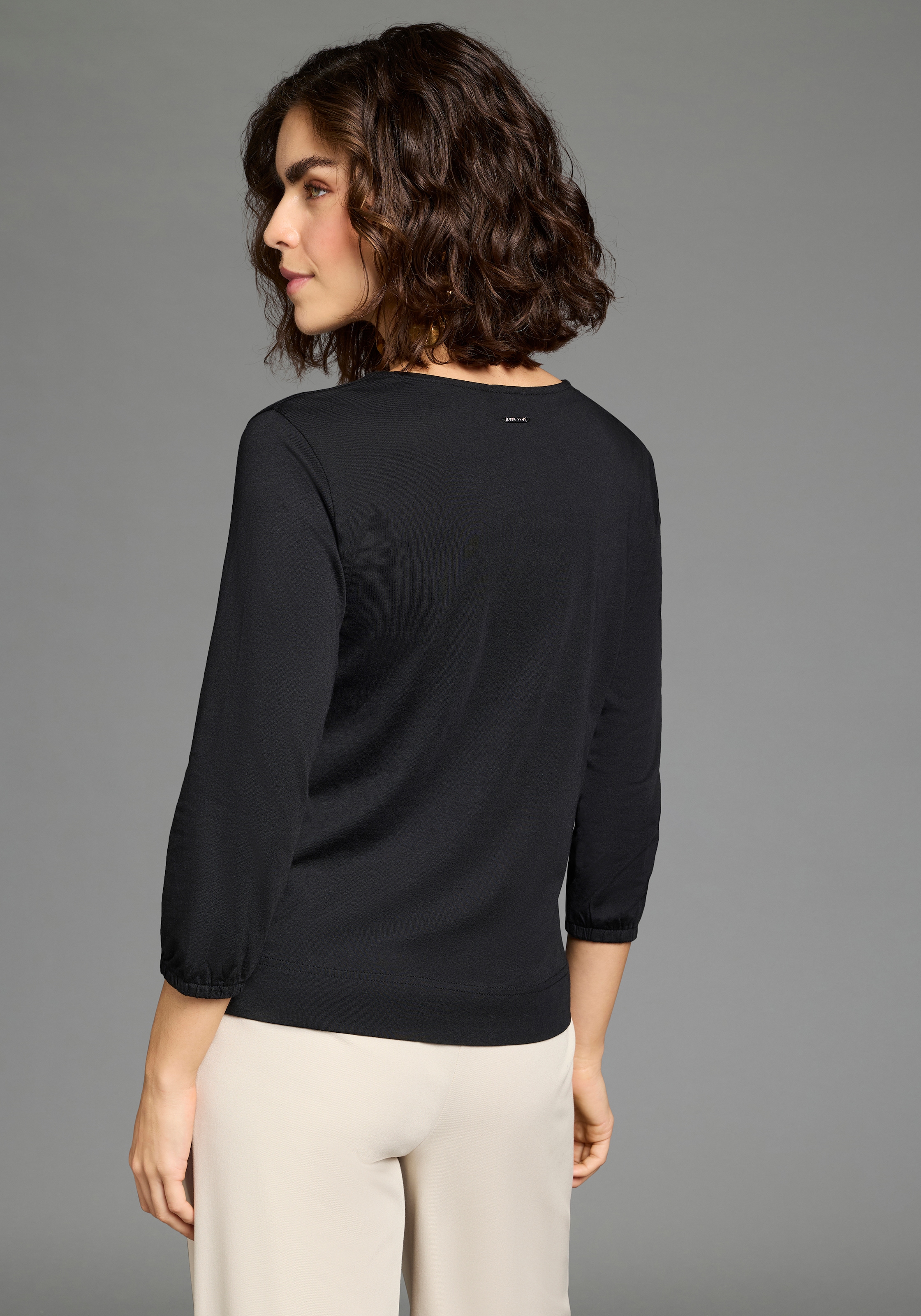 Laura Scott 3/4-Arm-Shirt Basic-Stil, mit V-Ausschnitt und durchgehender Knopfleiste