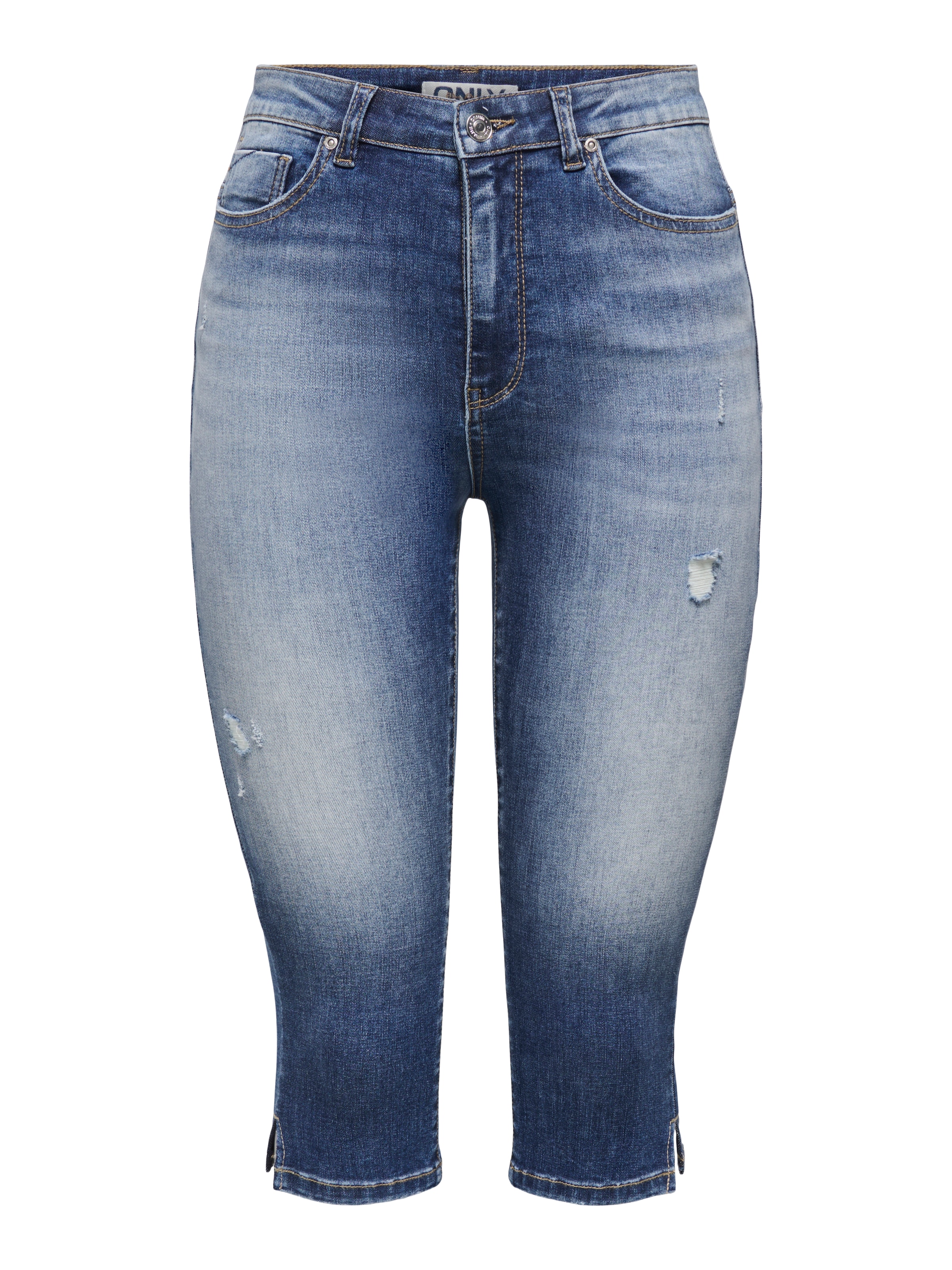 ONLY Caprijeans »ONLWAUW MID CAPRI SLIT DES DNM BOX« Materialmix, mit Destroyed Effekt
