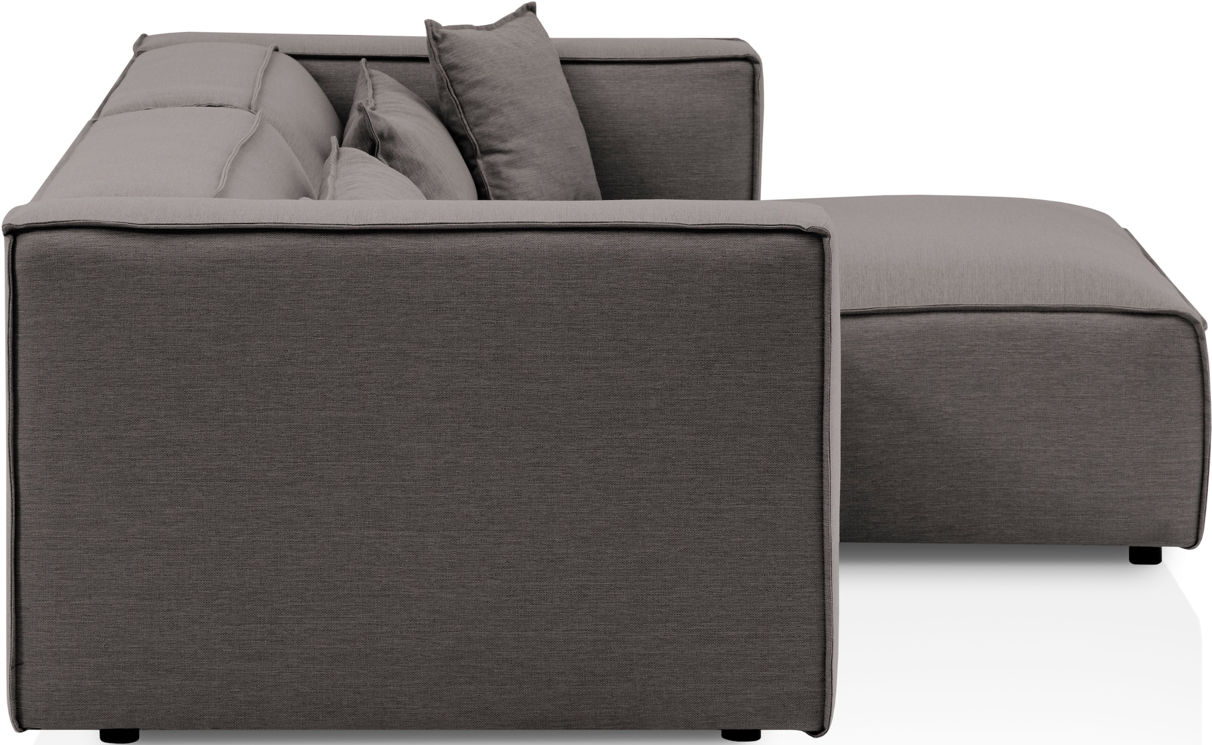 LeGer Home by Lena Gercke Ecksofa »PIARA mit Kedernaht in Cord oder Leinenoptik, moderne Couch in L-Form«, wahlweise Ottomane rechts/links, schwarze Füße, bequemer Sitzkomfort