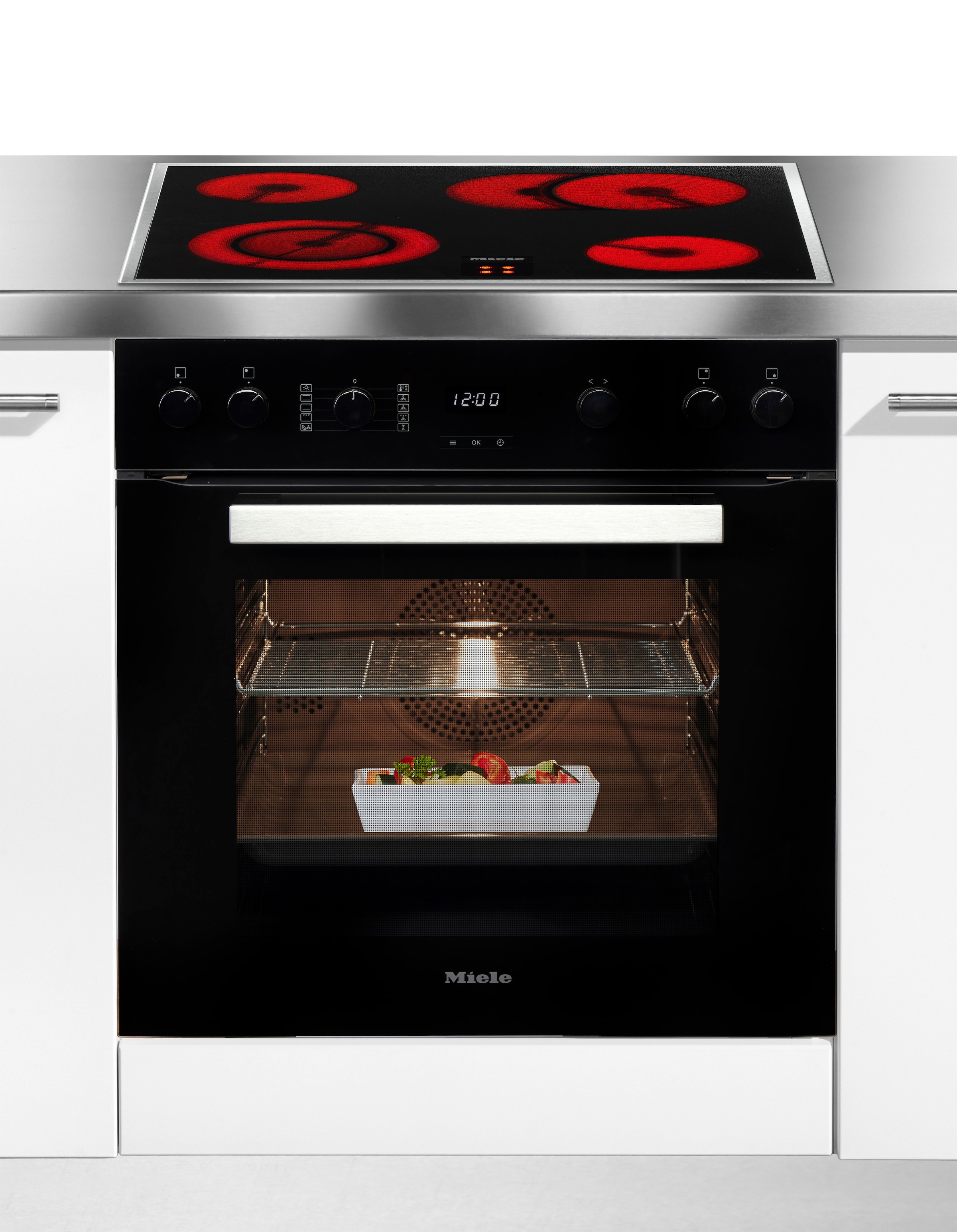 Miele Elektro-Herd-Set »H2459 E D OBSW + KM 6003 LPT« mit Teleskopauszug nachrüstbar Herd-Set - Herd mit 2 FlexiClip-Auszügen sowie Elektrokochfeld