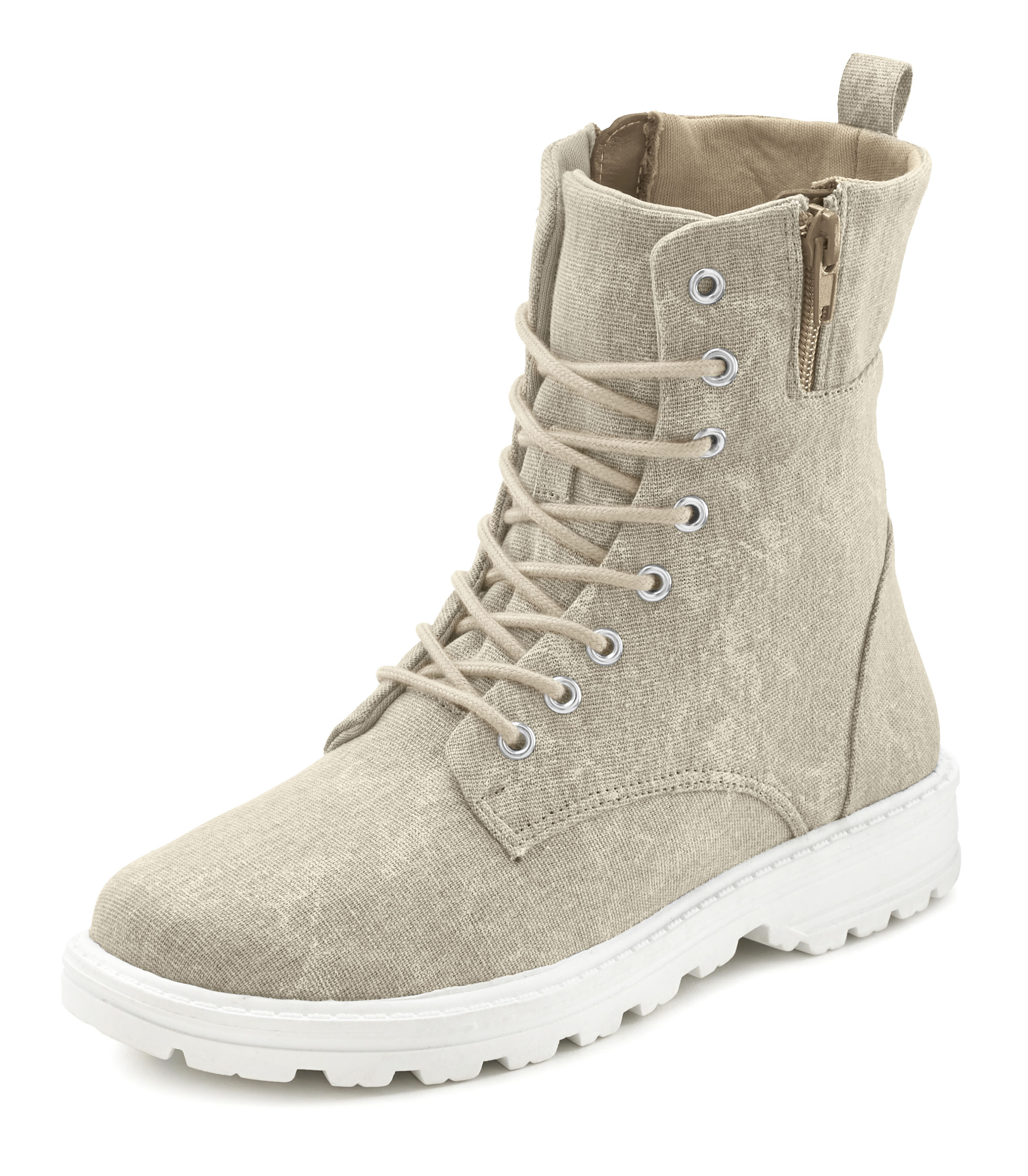 Schnürstiefelette, Reißverschluss-Boots zum Schnüren in modischer Optik im Combat Look