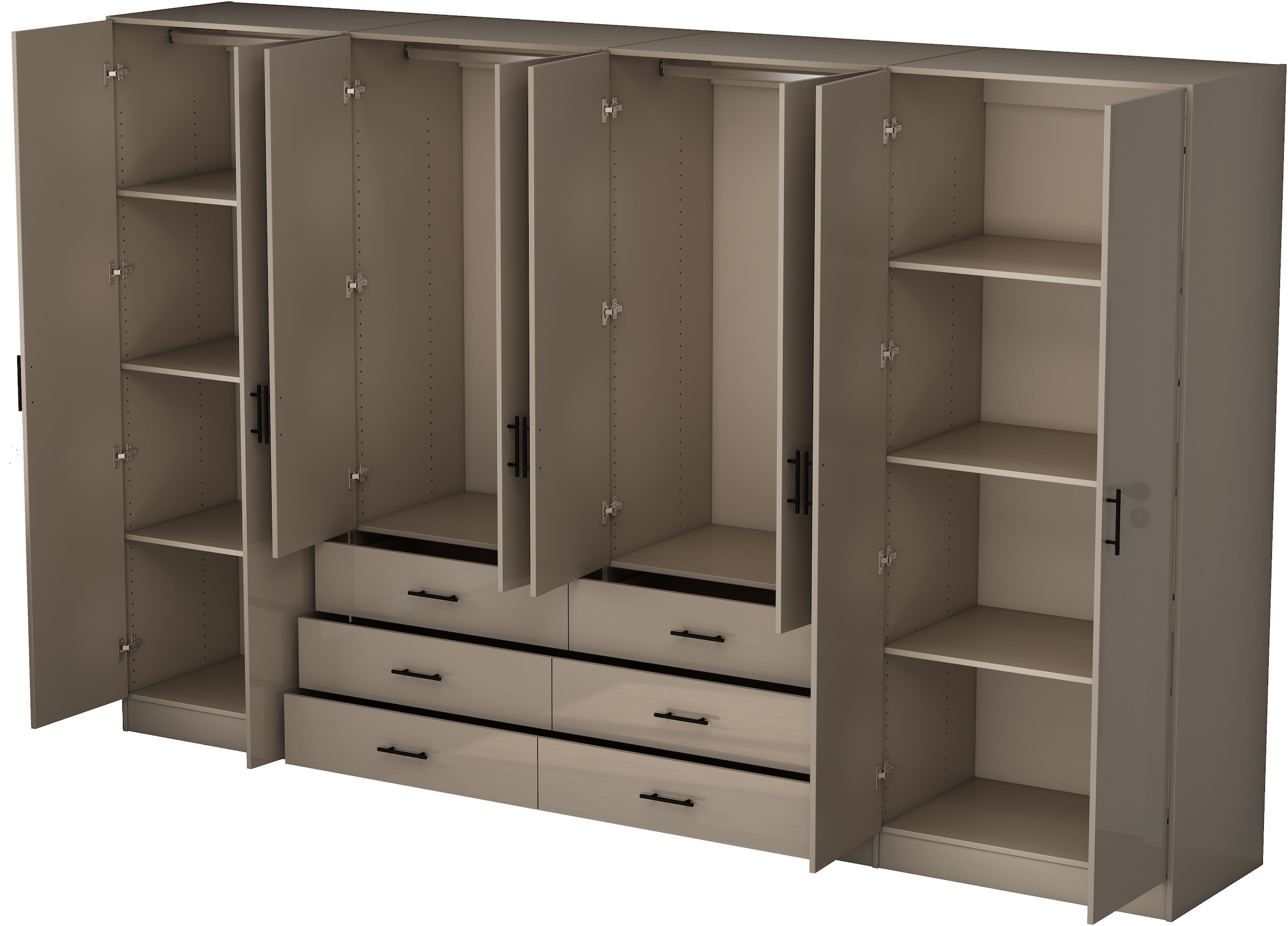 OTTO home Kleiderschrank »Trento Schlafzimmerschrank Garderobe hochglanz« Schrank mit 8 Türen und 6 Schubladen, hochglänzende Fronten