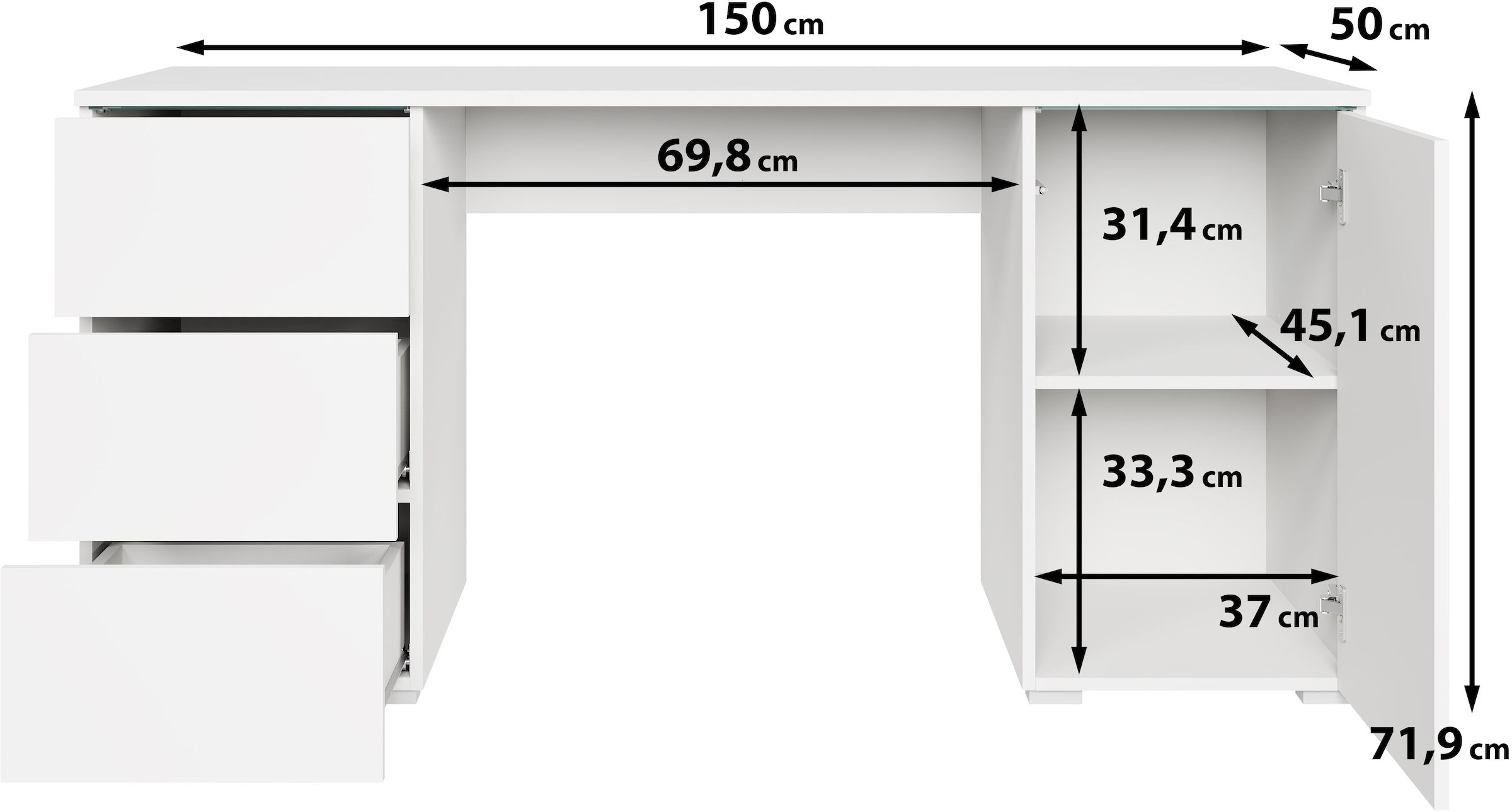 Home affaire Schreibtisch »Vera, Computertisch mit LED-Beleuchtung« 1 Stk. tlg. Bürotisch mit LED, Push-to-Open, 3 Schubladen & Stauraum
