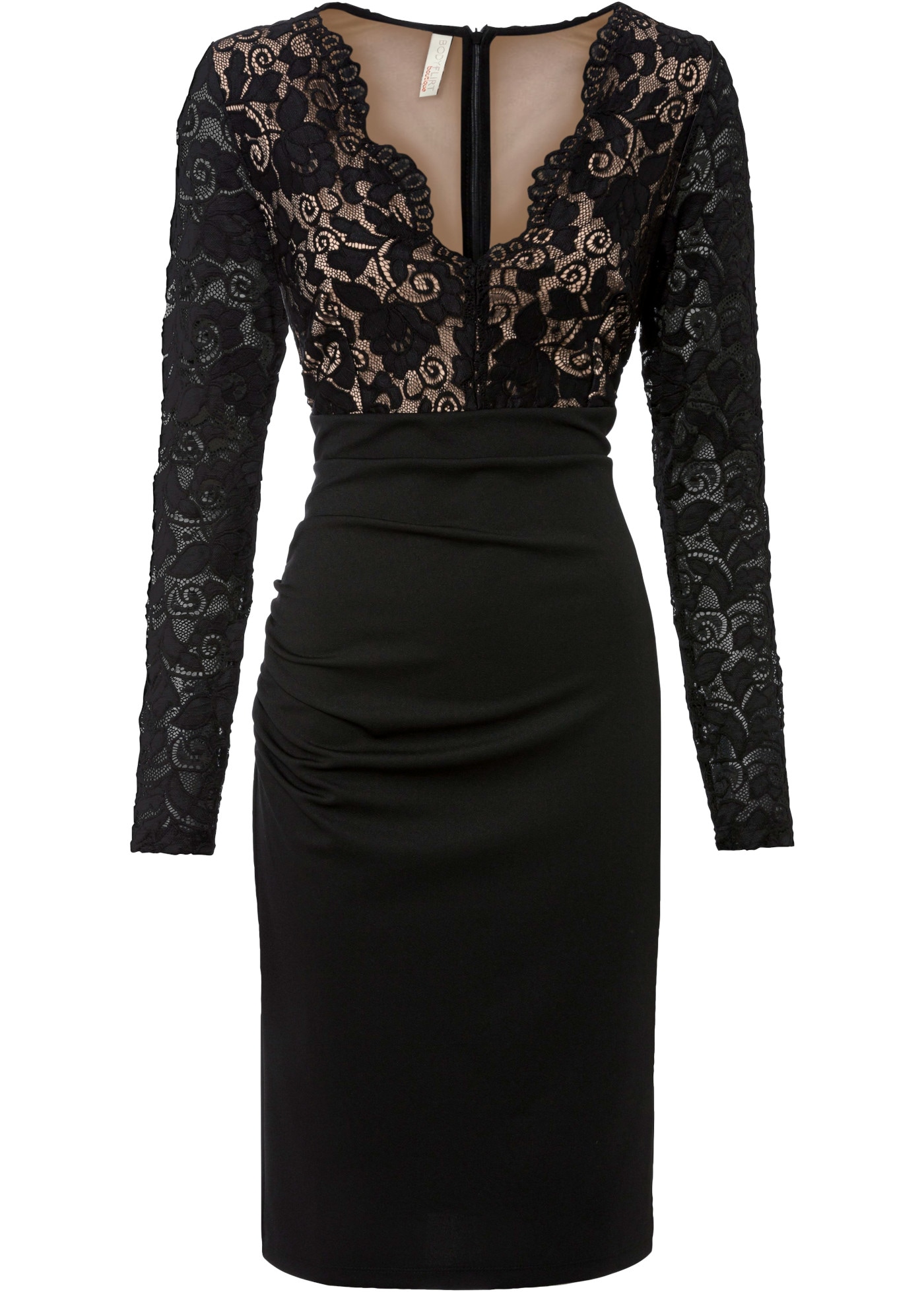 bonprix Minikleid mit Reißverschluss hinten, aus Polyester, Elasthan und Spitze, eng