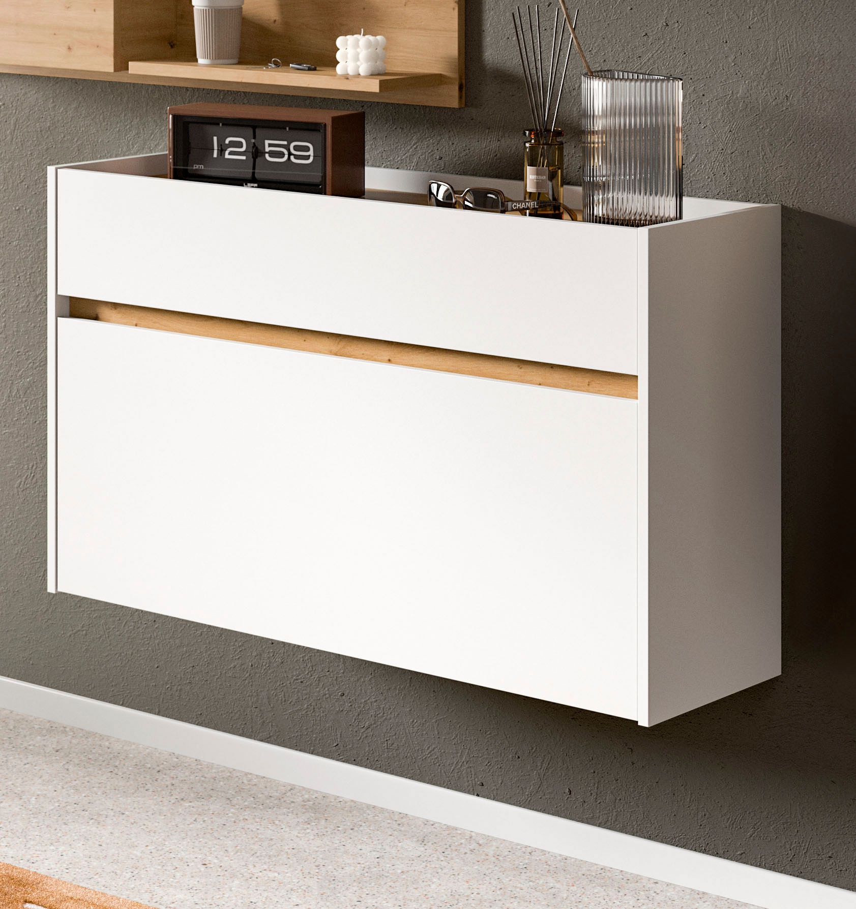 INOSIGN Schuhschrank »EVRID, Breite 110cm, hängend, 1 Schubkasten, 1 Schuhwalze« individuell mit anderen Artikel der Serie EVRID erweiterbar, 1 Stk. tlg. Schuhkommode, Kommode, Sideboard, Garderobenschrank, Flurkommode