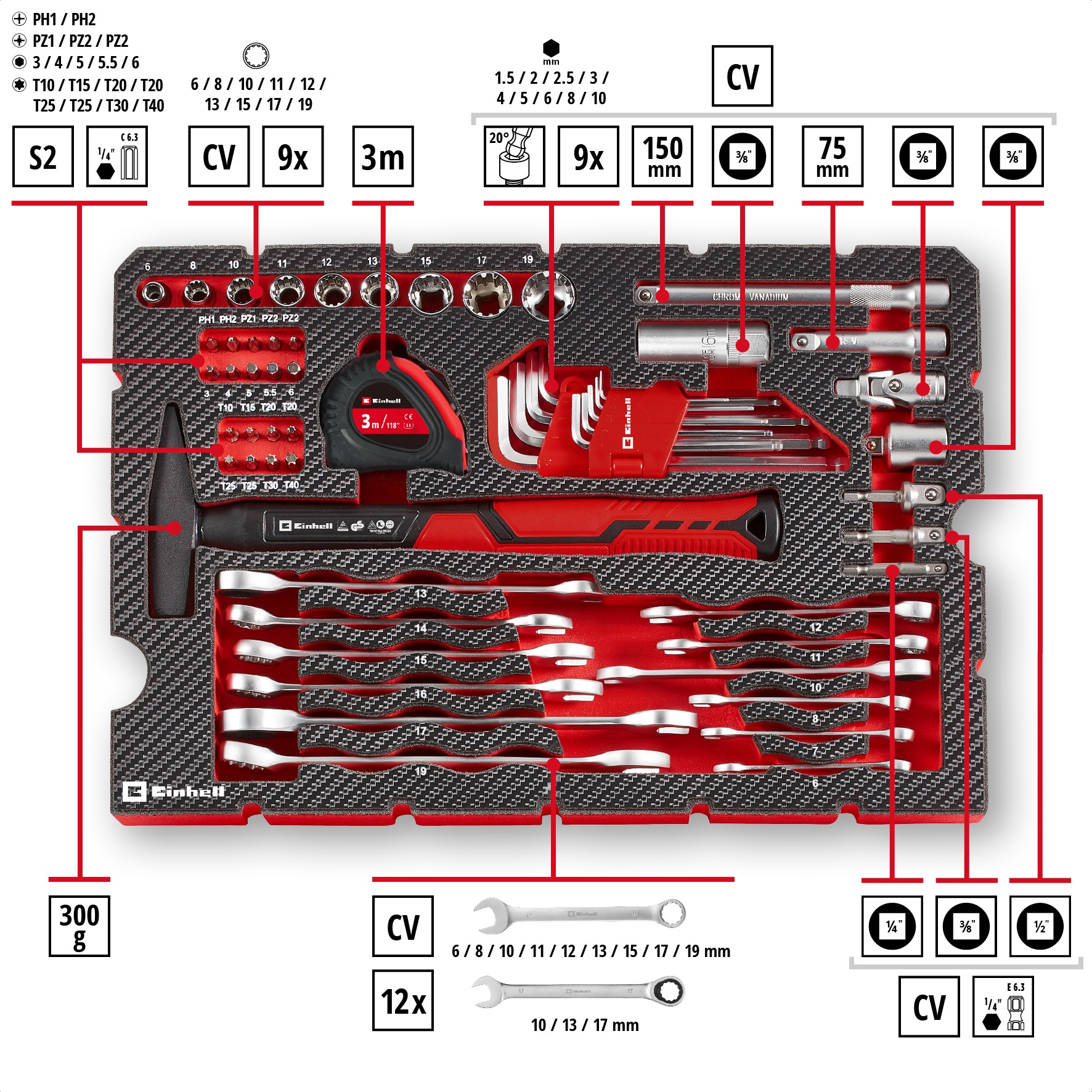 Einhell Werkzeugset »E-CASE« 80 Stk. tlg. Kompatibel mit dem Einhell E-Case System
