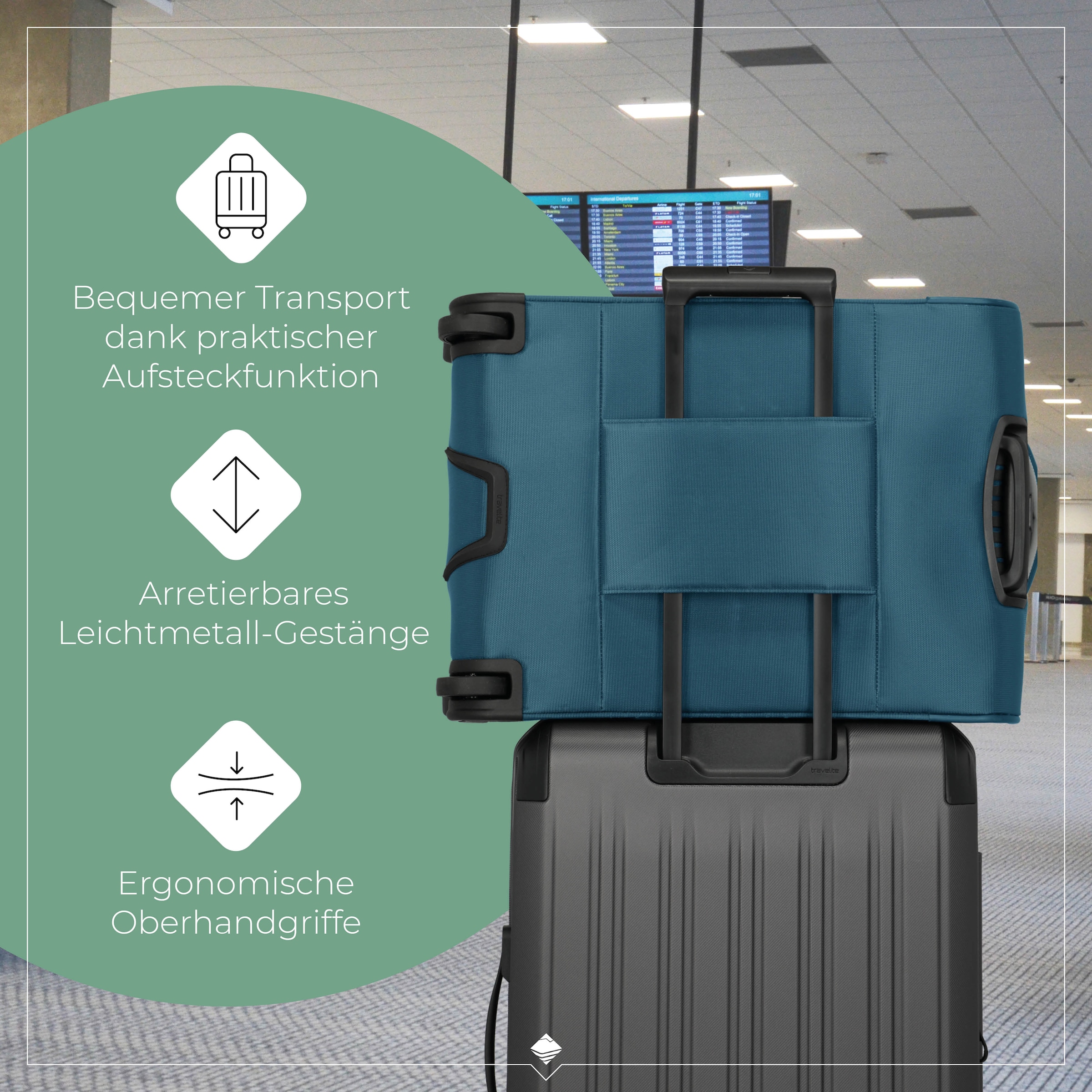 travelite Handgepäck-Trolley »JETPACK Multi Light 2 Cabin Handgepäck Koffer« 41 l 2 Rollen Weichgepäck, passend für Ryanair, Condor und viele gängige Airlines