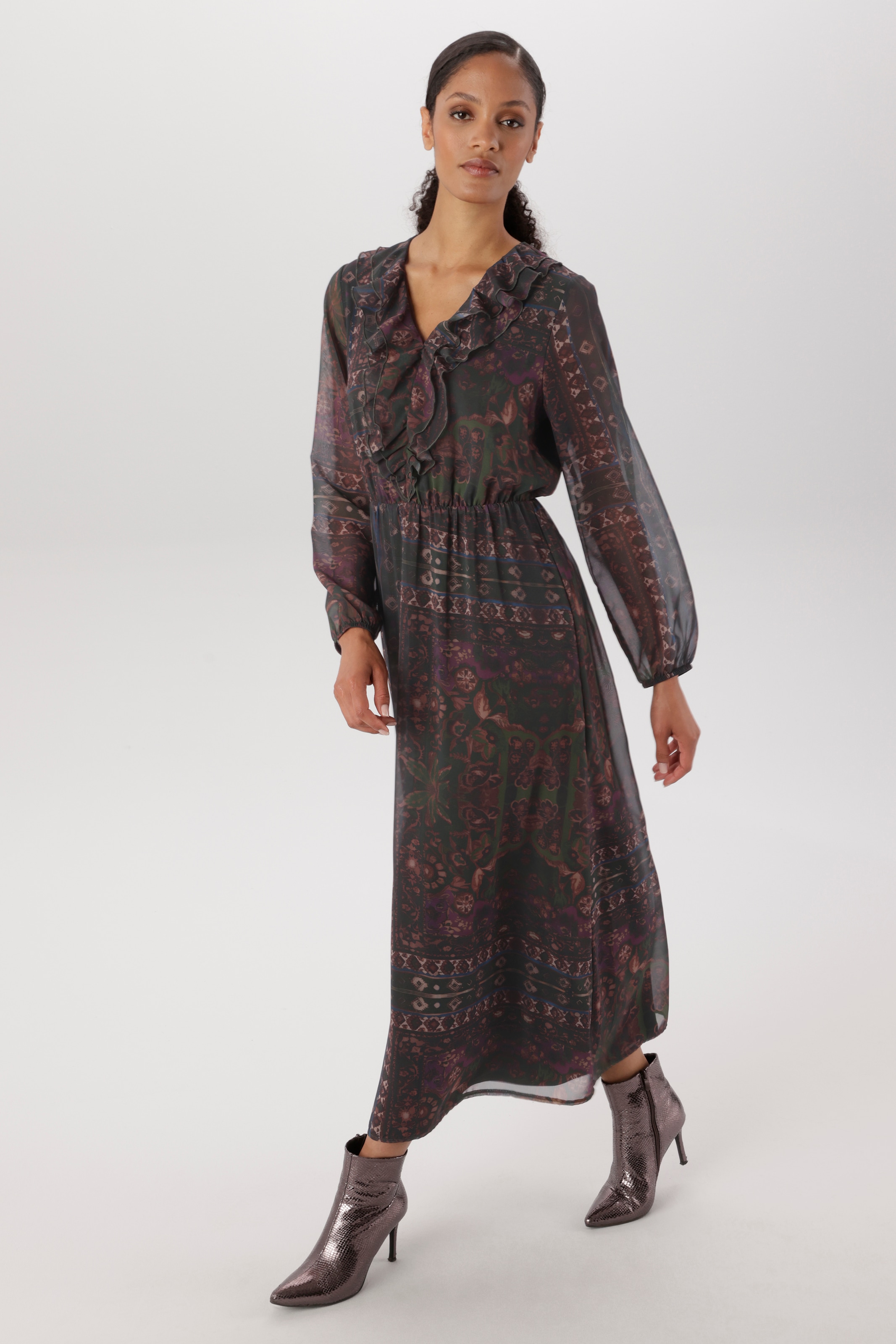 Aniston SELECTED Maxikleid mit verspielten Volants am V-Ausschnitt - NEUE KOLLEKTION