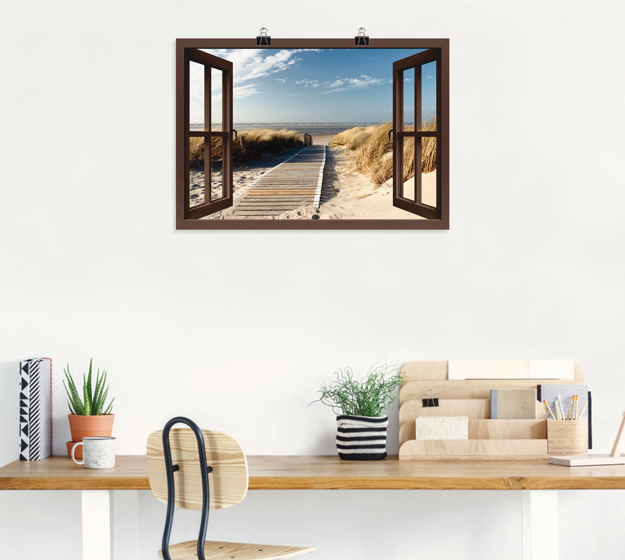 Artland Wandbild »Fensterblick Nordseestrand auf Langeoog«, Fensterblick, (1 St.), als Leinwandbild, Poster, Wandaufkleber in verschied. Größen