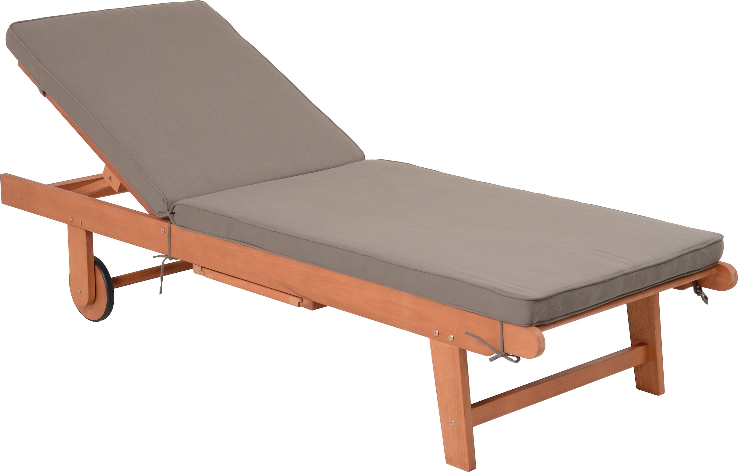 Garden Pleasure Gartenliege »Sonnenliege »SAN DIEGO«, braun« Eukalyptusholz, verstellbare Rückenlehne, L: 110, cmausziehbarer Tisch