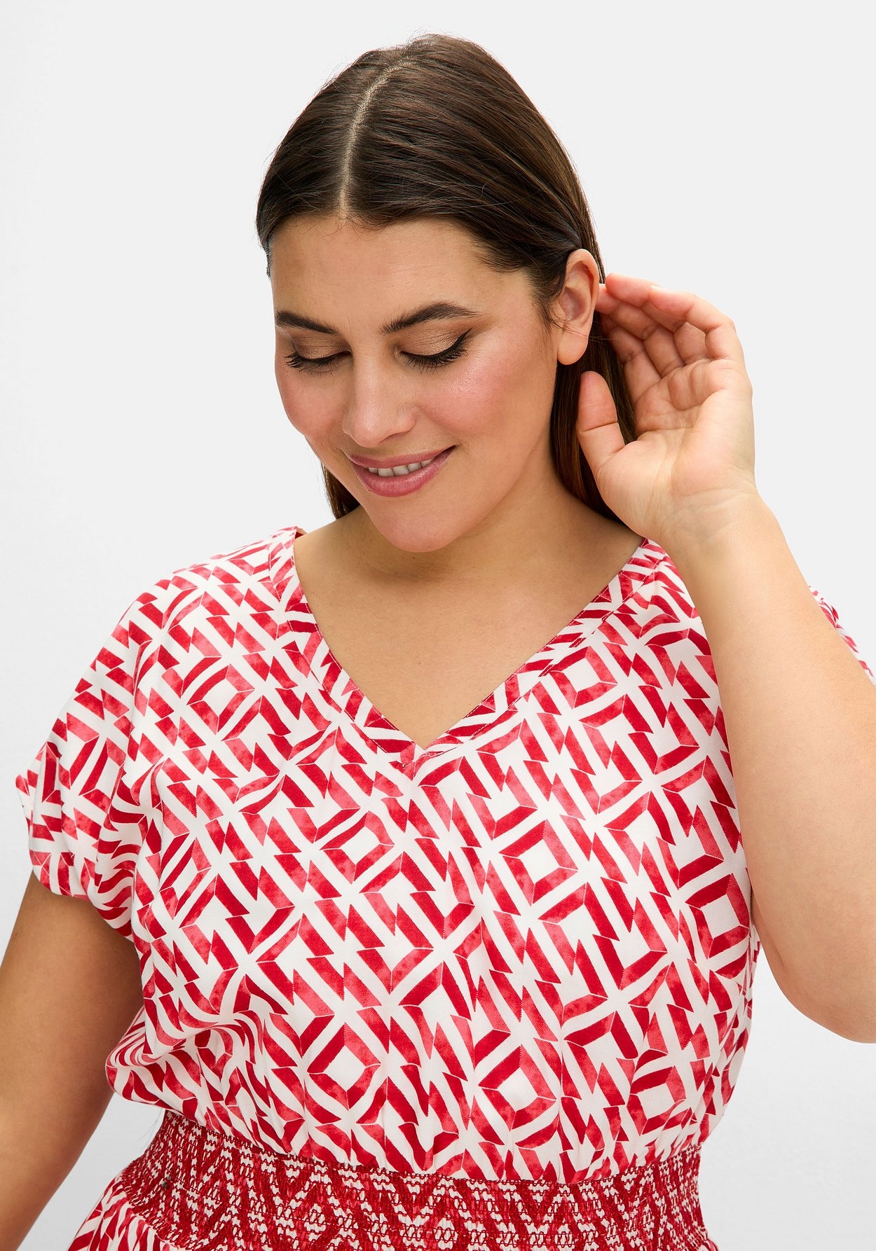 Sheego Sommerkleid »Maxikleid mit Smokbund und Grafikprint«