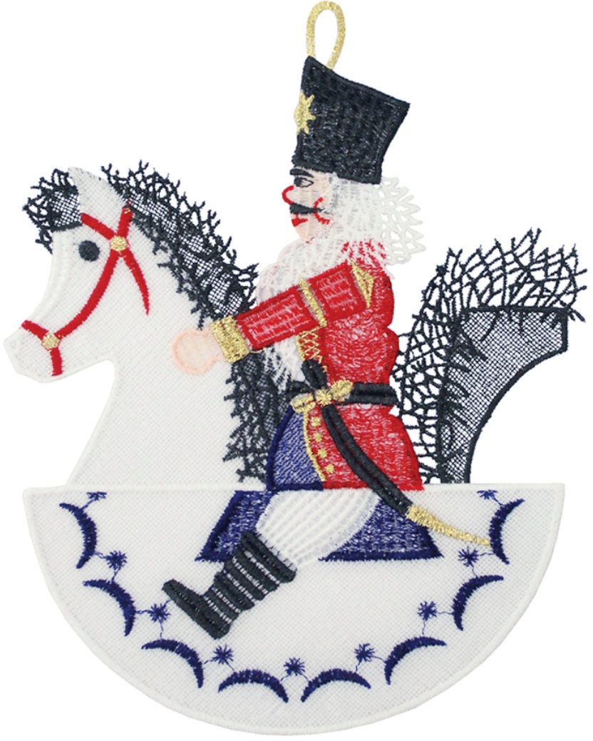 W. Reuter & Sohn - Plauener Spitze Fensterbild »Reiterlein« Made in Germany in rot, Größe B/L: 19 cm x 25 cm