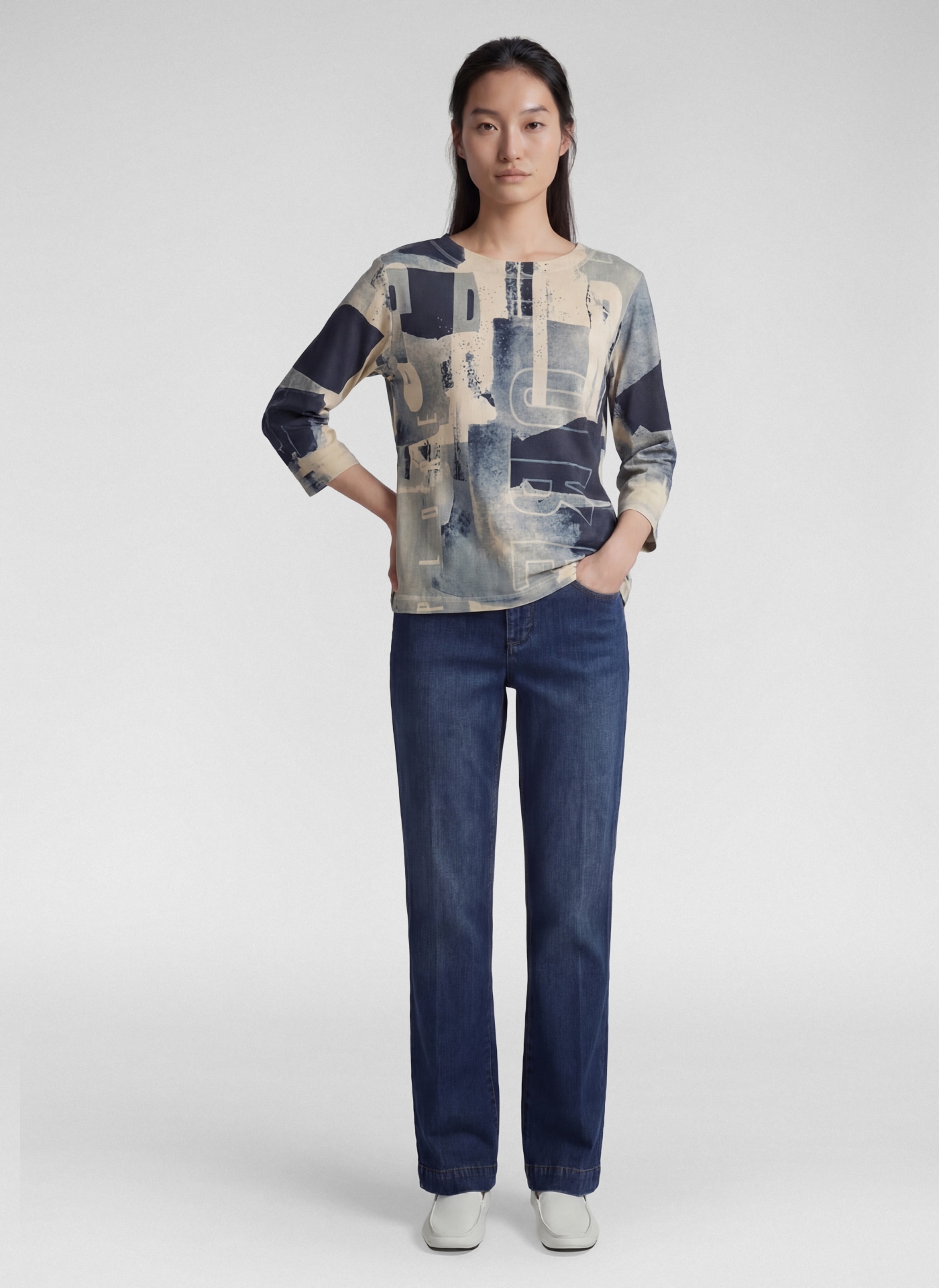 Rabe 3/4-Arm-Shirt mit grafischem Muster und Glitzer-Details