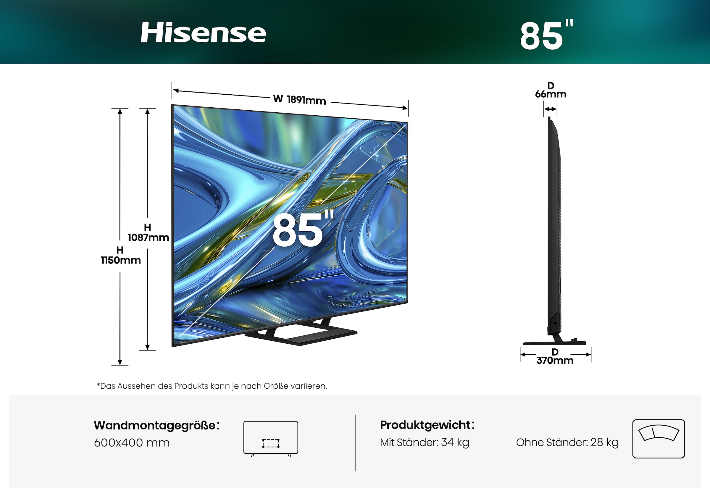 Hisense Mini-LED-Fernseher »85E8S« 215 cm/85 ″ Smart-TV