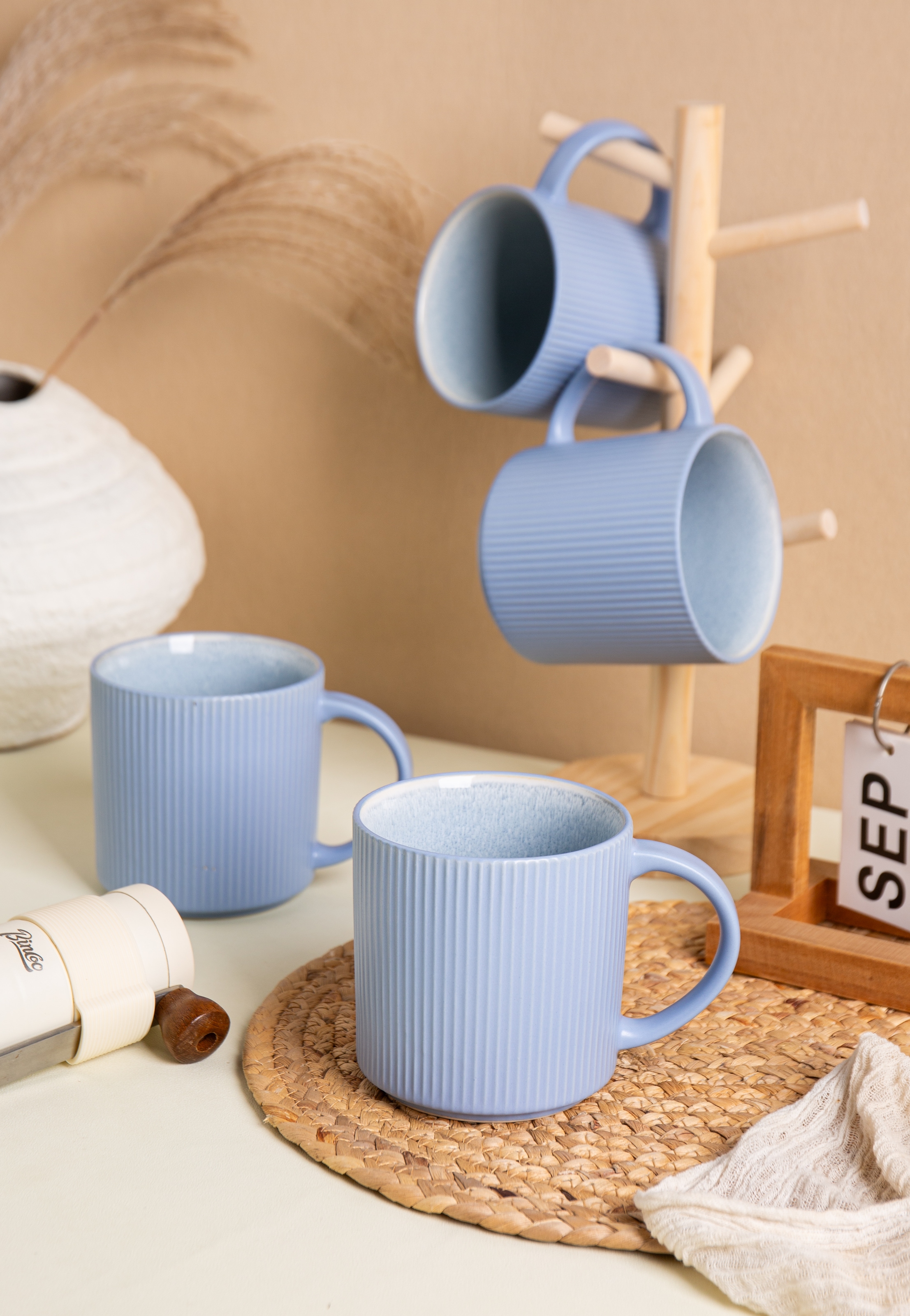 OTTO home Becher »Kaffeebecher Ylvii, 6er Set« Riffeloptik, spülmaschinenfest und mikrowellengeeignet, 460 ml