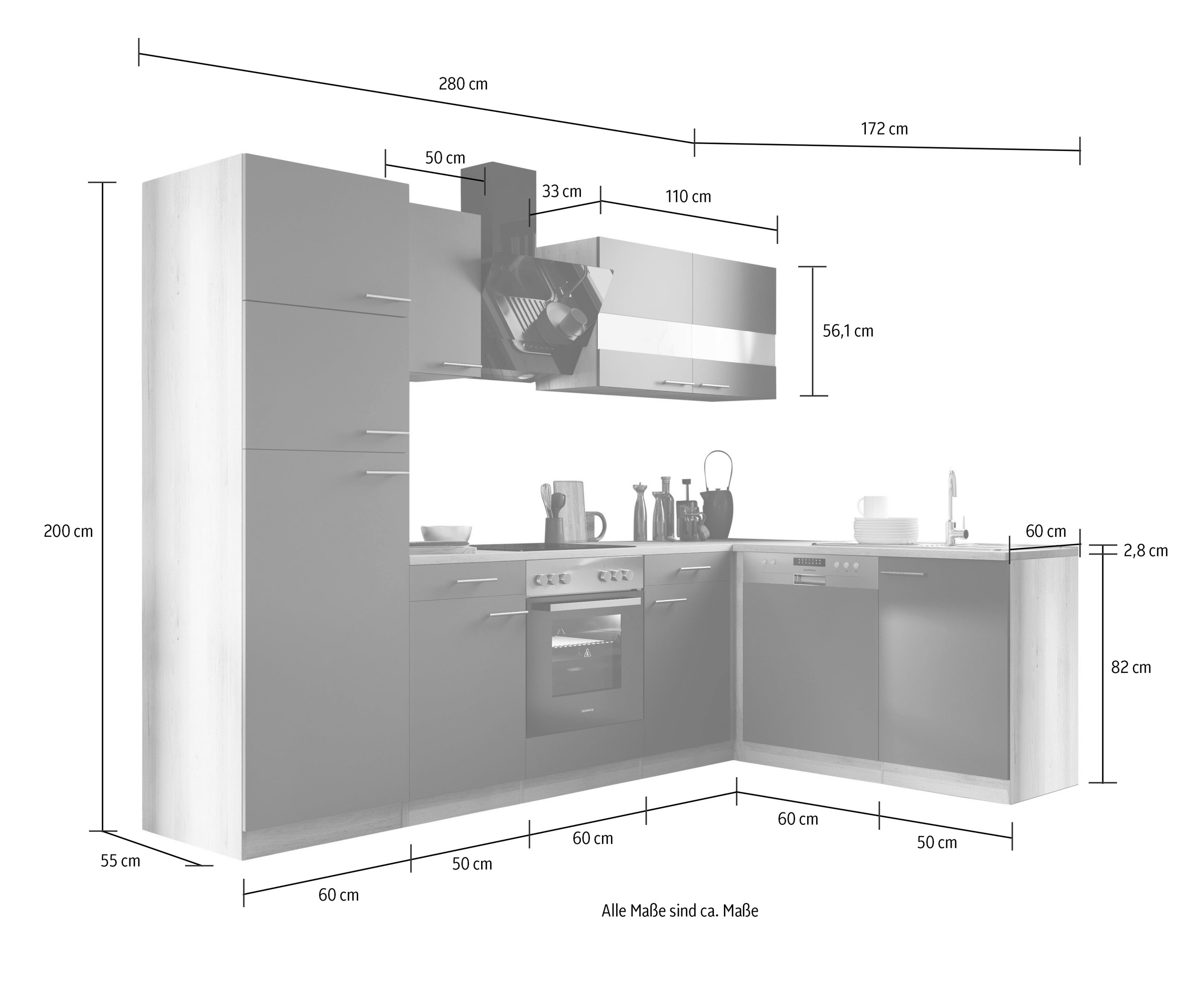 RESPEKTA Küche »Merle«, Breite 280 x 172  cm, mit Soft-Close