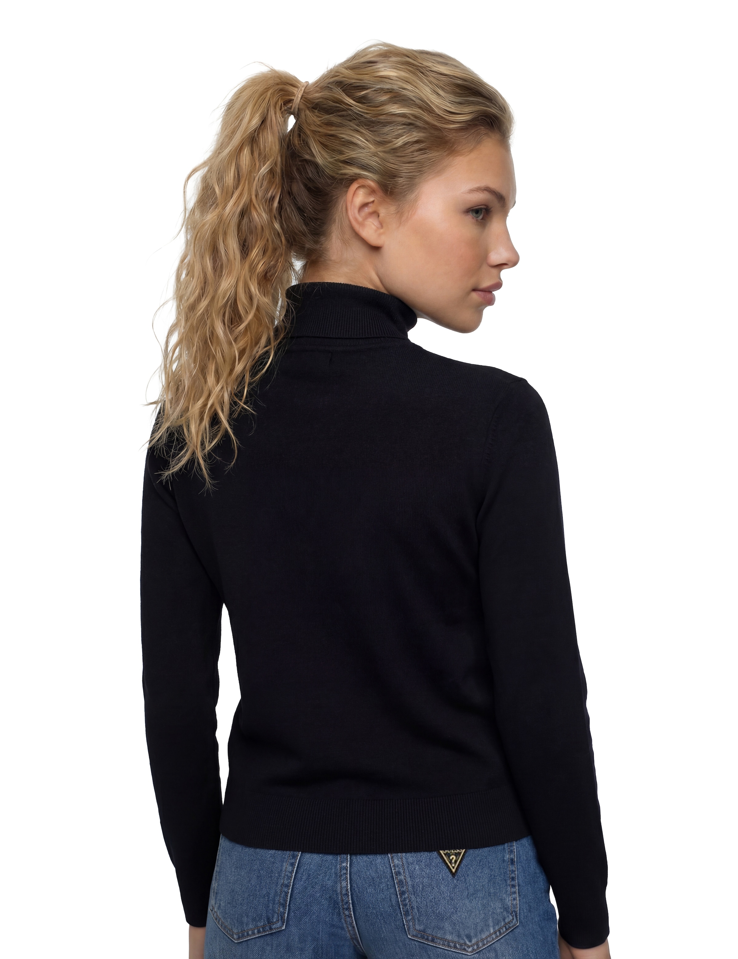 Guess Rollkragenpullover »LS TN HALLIE TRIANGLE LOGO SWT« aus Viskosemix, Dreiecks-Logo