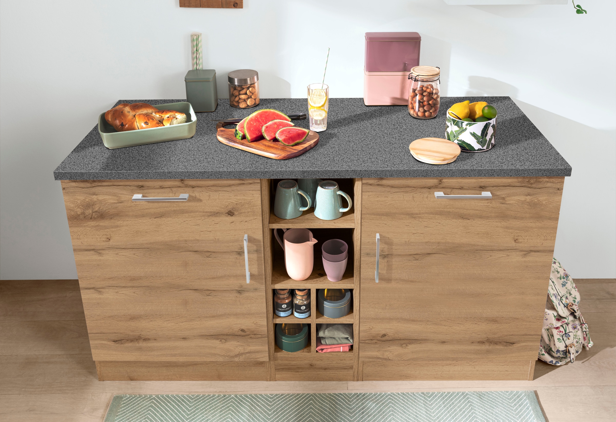 KOCHSTATION Unterschrank »KS-Colmar« 150 cm breit, 2 Schubkästen, 2 Türen, 6 Fächer, für viel Stauraum
