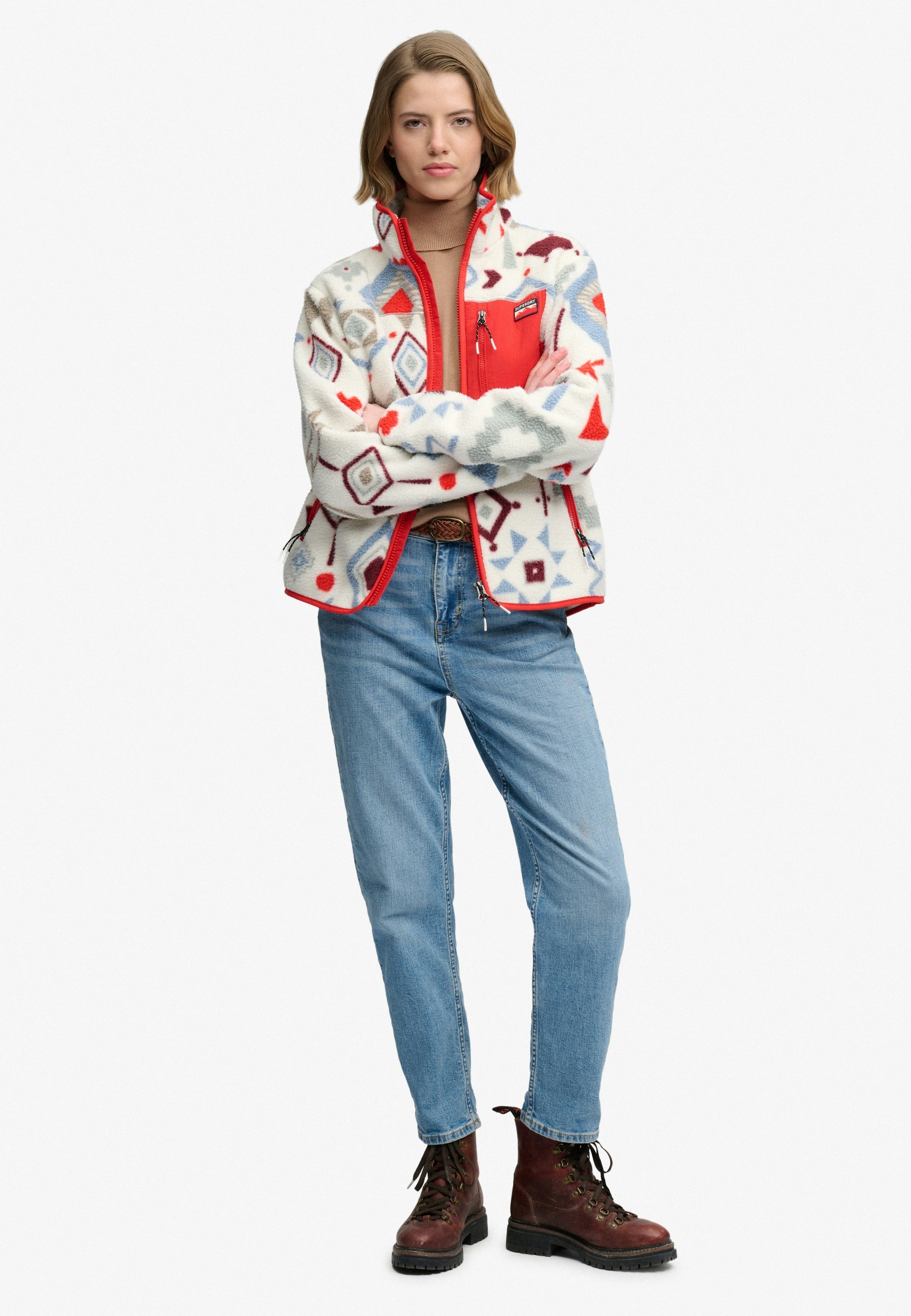 Superdry Fleecejacke »OUTDOOR PRINTED ZIP FLEECE« Slim Fit, mit Stehkragen