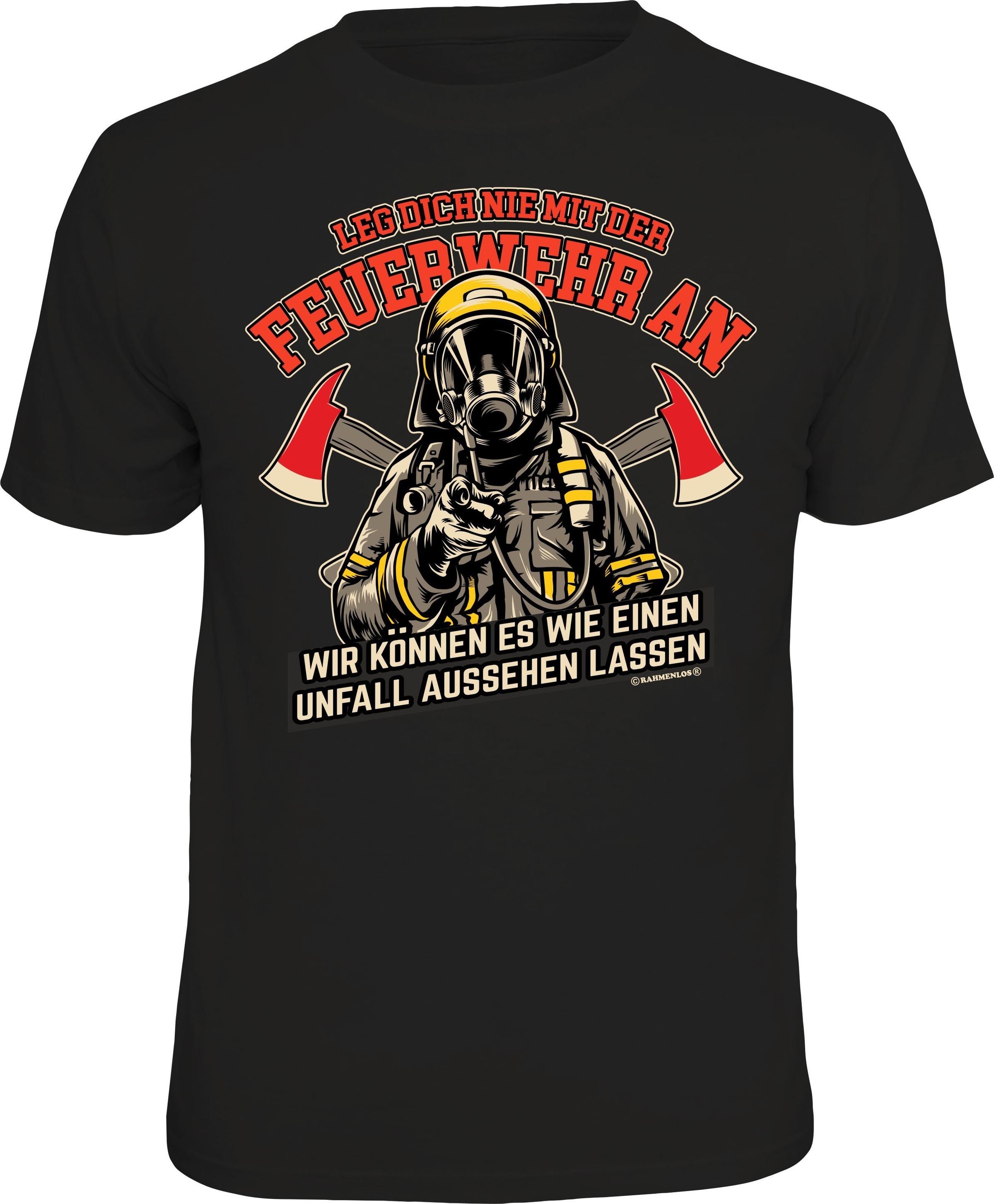 Rahmenlos T-Shirt mit lustigem Feuerwehr-Frontdruck