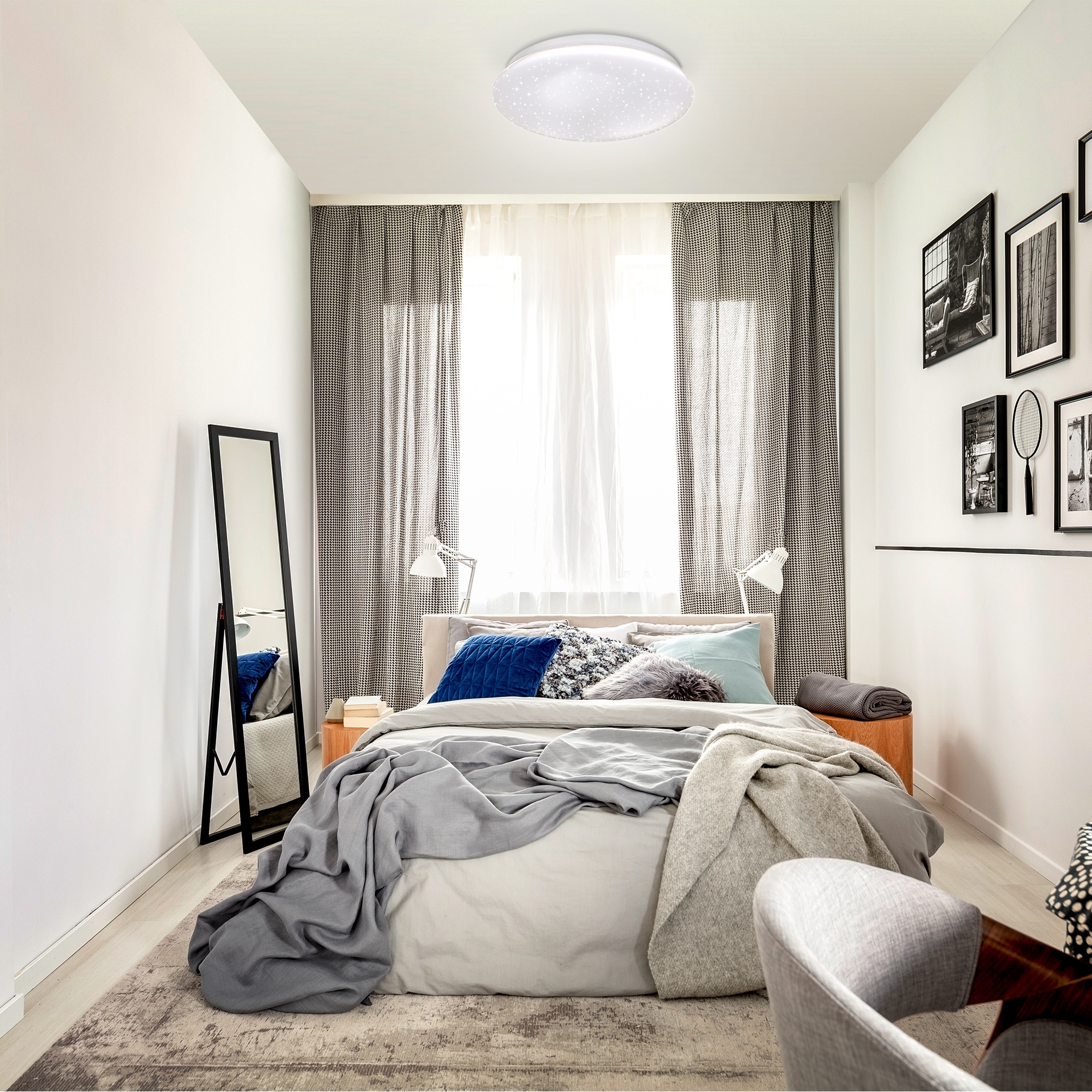 B.K.Licht LED Deckenleuchte,  LED Sternenhimmel, Kunststoff-Metall, Weiß, Inkl. 1 x LED-Platine, 17 Watt, 1.530 Lumen, dimmbar, inkl. IR Fernbedienung