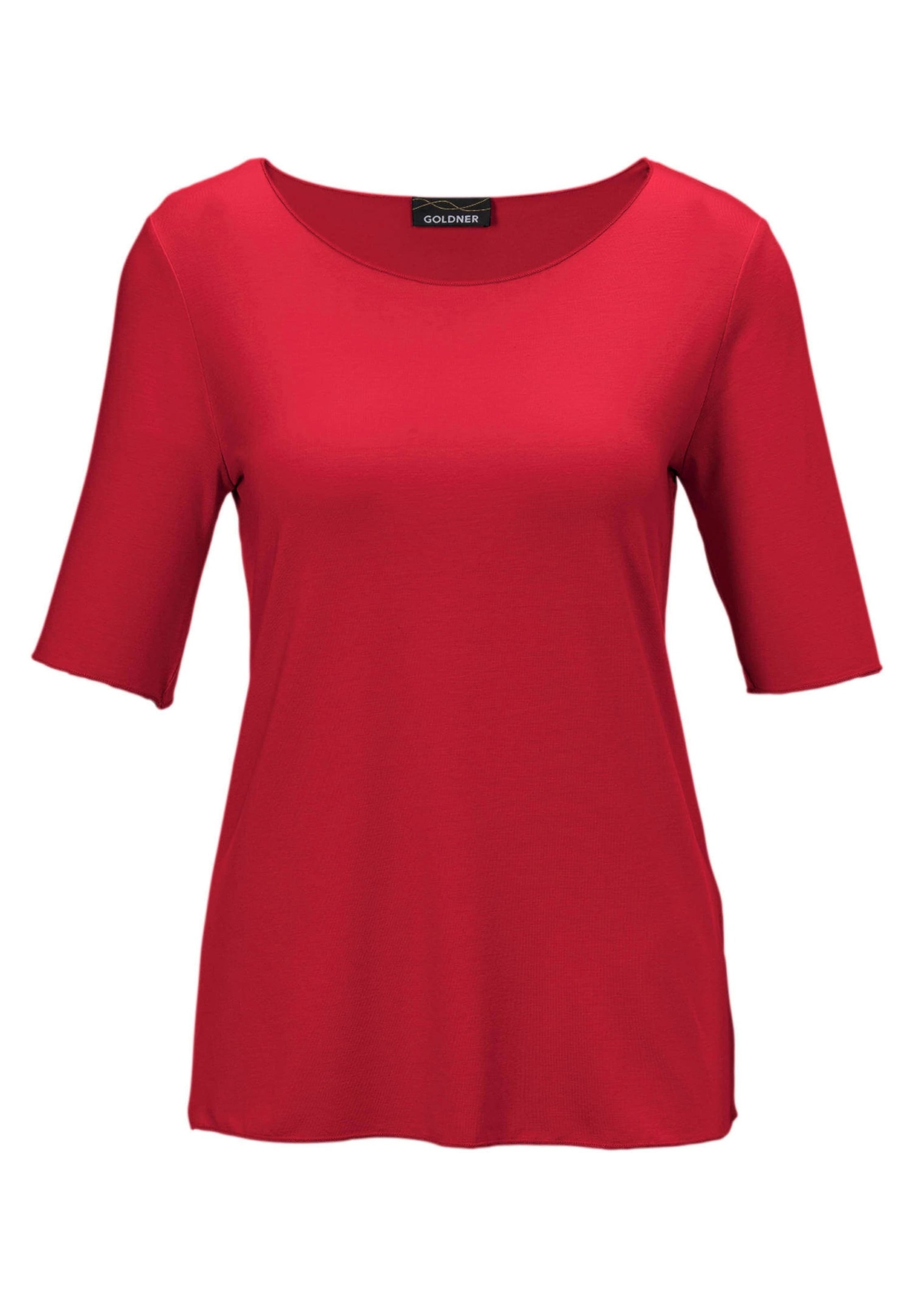 GOLDNER Langarm-Poloshirt »Rundhalsshirt Kombistarkes Halbarmshirt mit tonaler Zierkante«