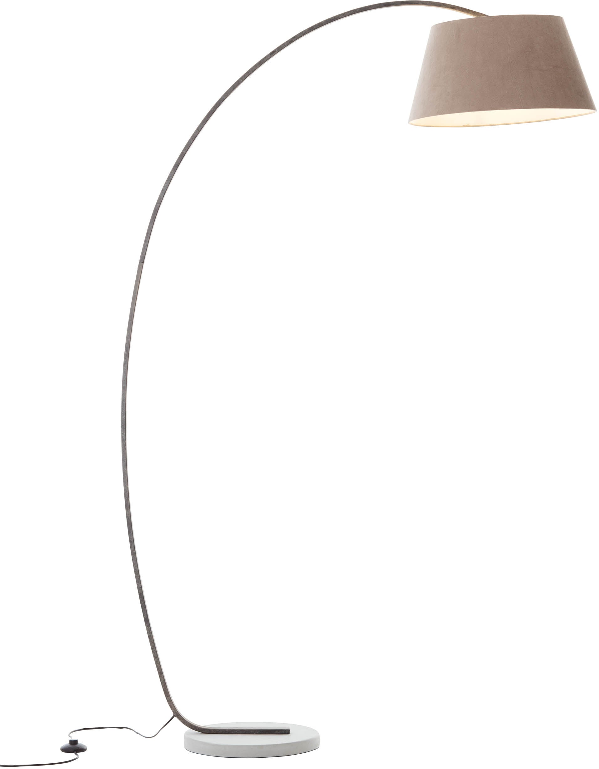 Brilliant Bogenlampe »Brok«, 1 flammig, Leuchtmittel E27 | ohne Leuchtmittel, 196 cm Höhe, 121 cm Ausl., E27, schwenkbar, Beton/Metall/Textil, taupe