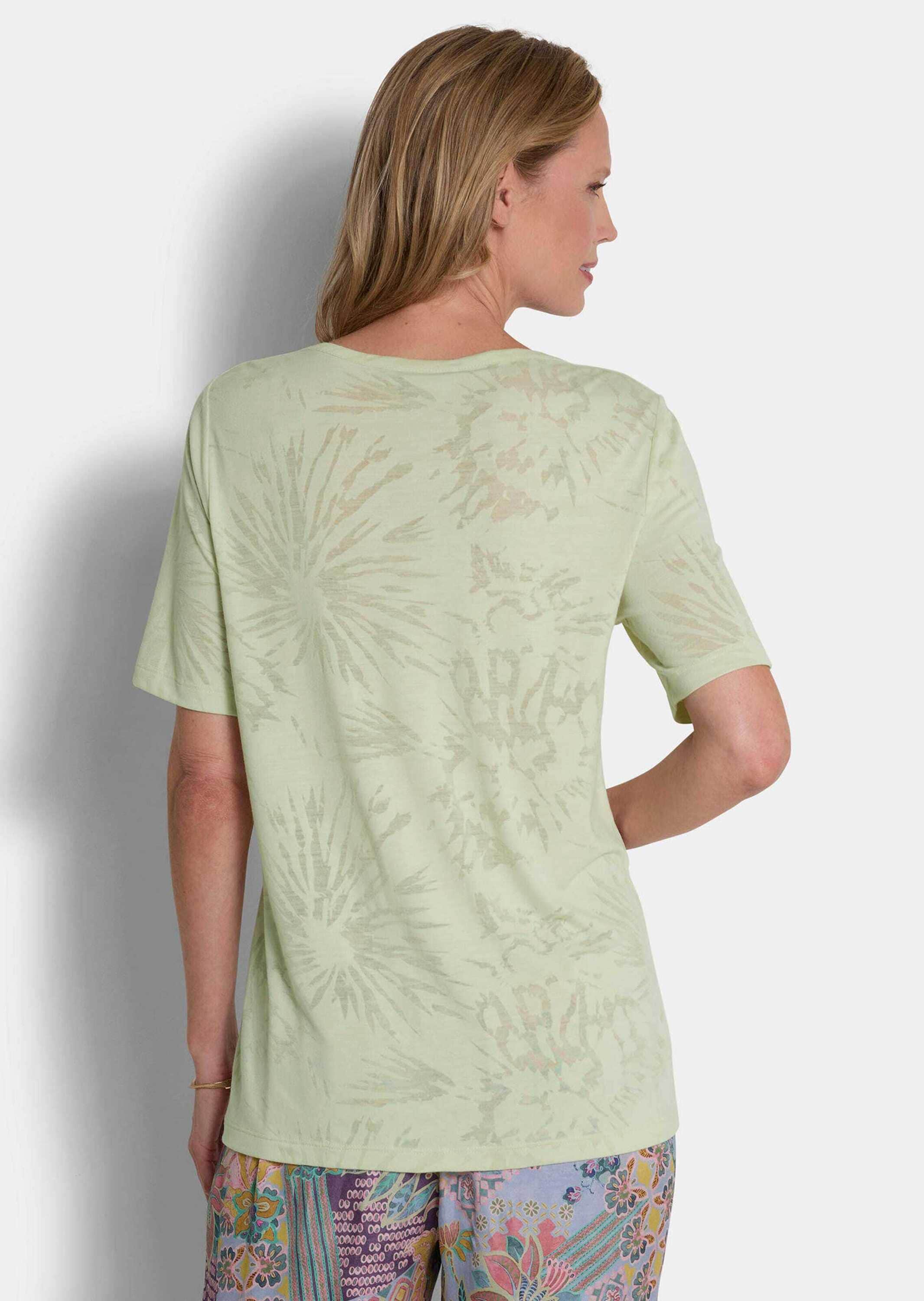 GOLDNER Kurzarmshirt »Kurzgröße Viskoseshirt mit floralem Motiv« stretchbequmer Ausbrennerjersey