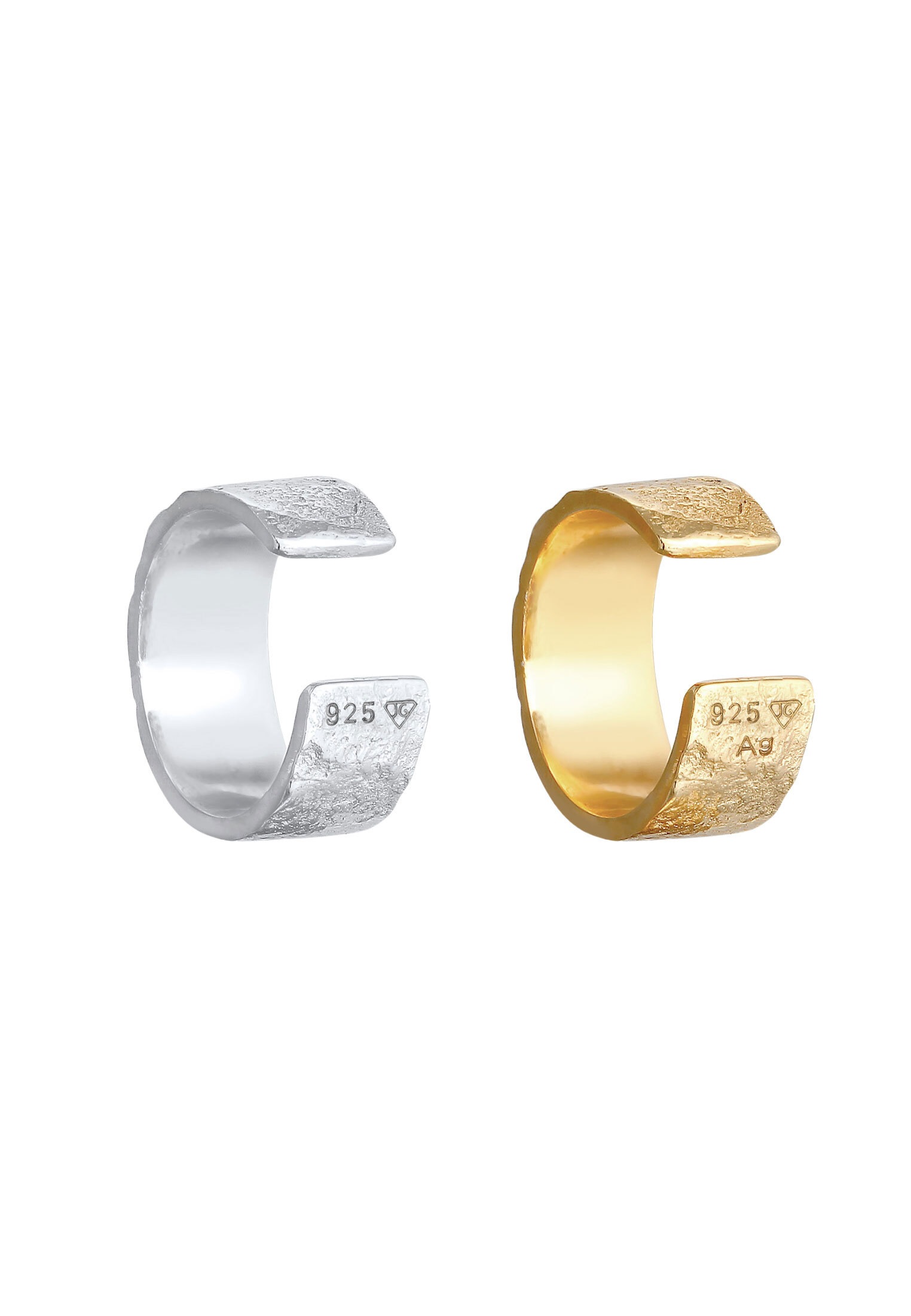 Elli Ohrklemmen-Set »Ohrringe Earcuff Set Breit Basic Strukturiert 925 Silber Bicolor«