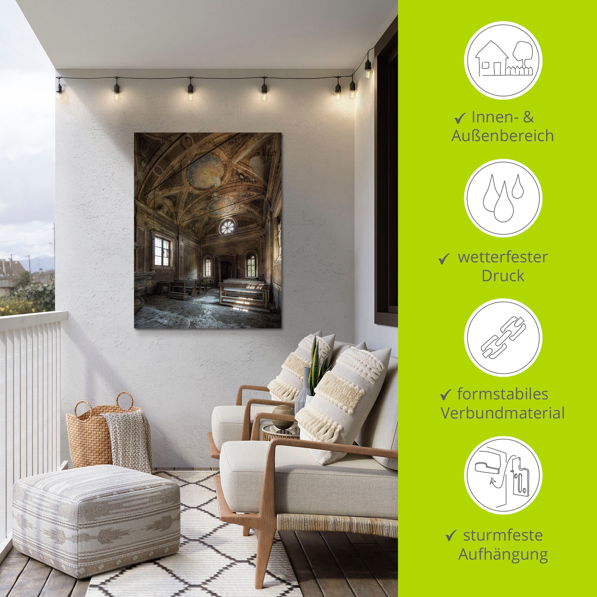 Artland Wandbild »Lost Place Alte Kirche Architektur« Gebäude 1 Stk. tlg. als Alubild, Leinwandbild in verschied. Größen