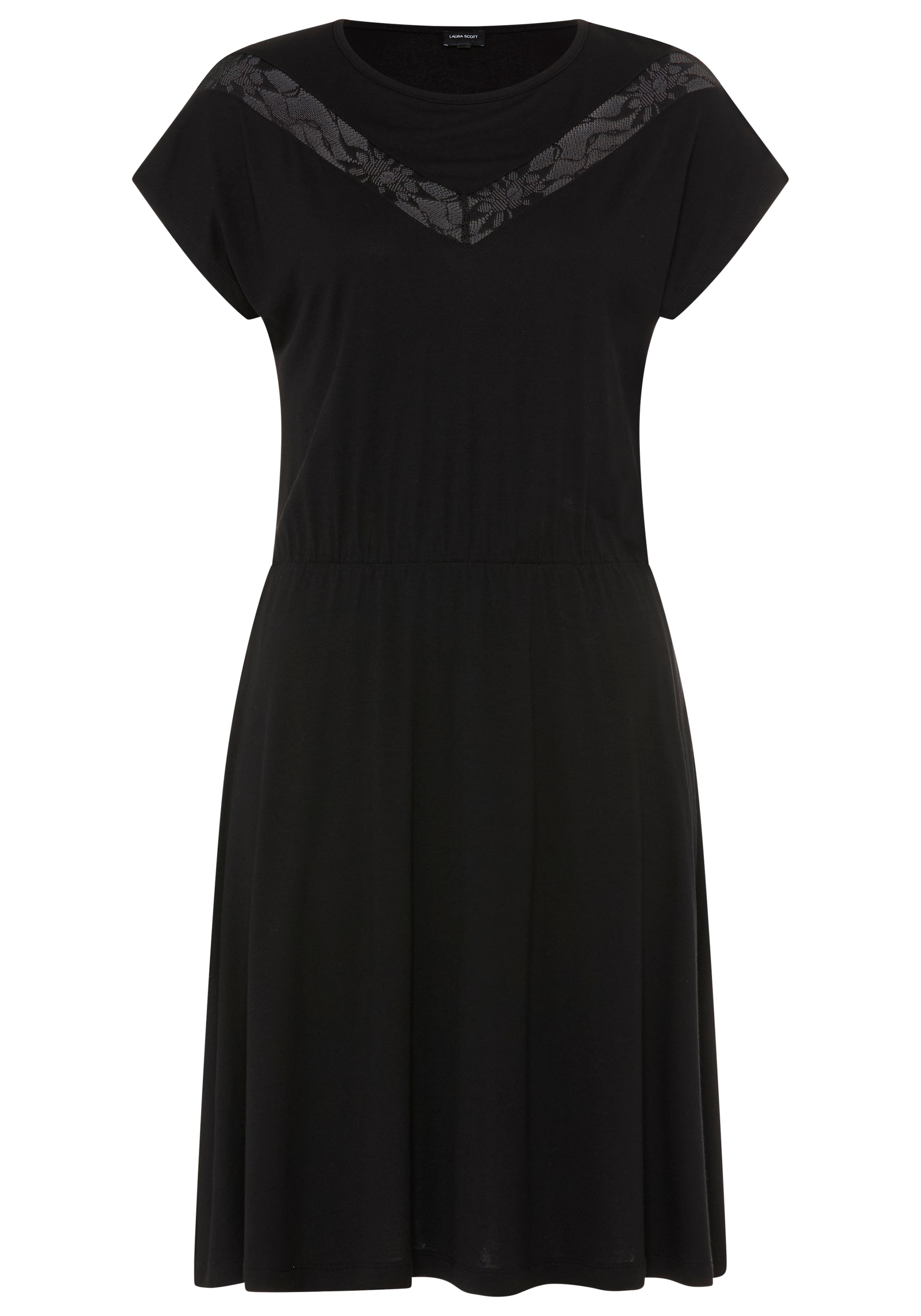 Laura Scott Abendkleid mit U-Boot-Ausschnitt, mit Spitzenapplikationen, unifarben, Kurzarm