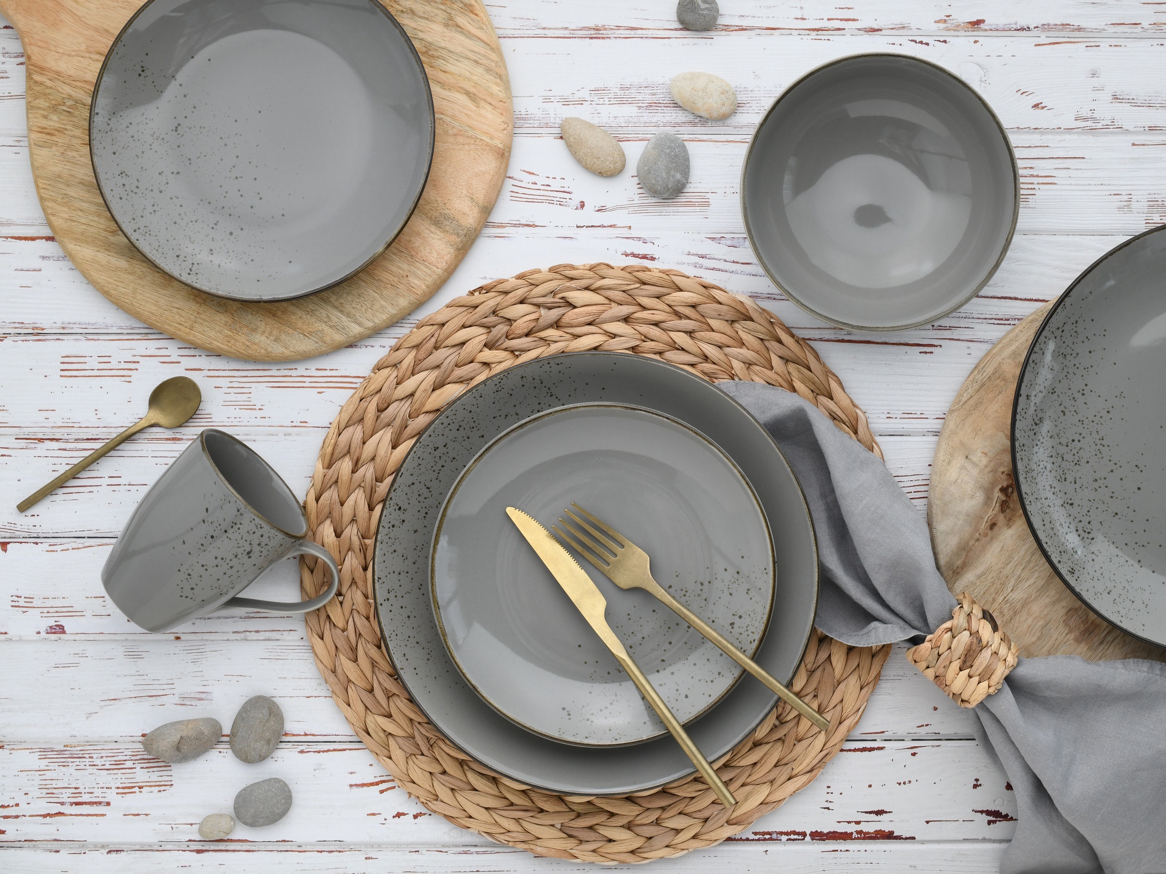 CreaTable Kombiservice »Nature Collection, Kombi-Service 16-tlg« Handwerklicher Look, Vintage