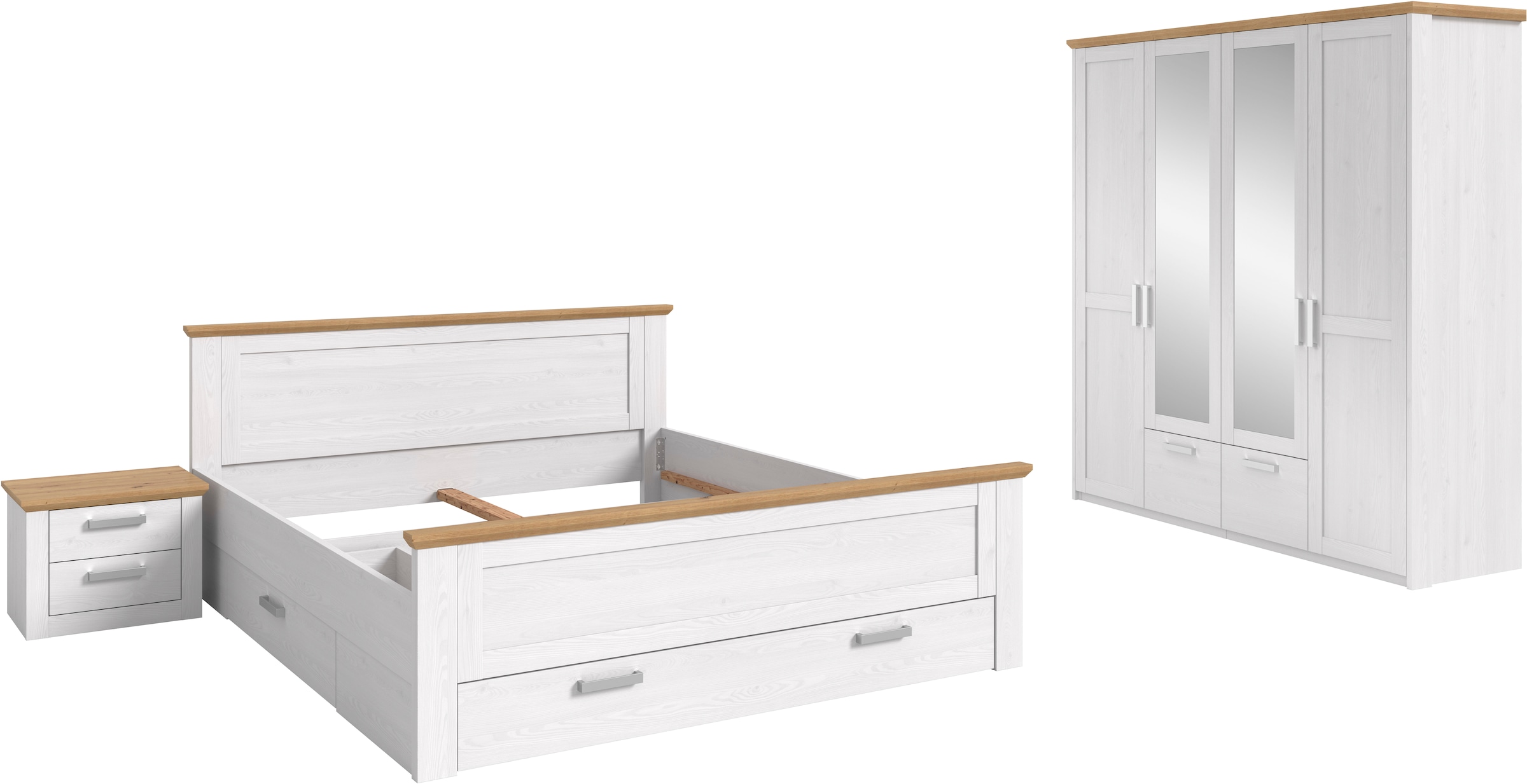 Home affaire Schlafzimmer-Set »COSENZA,  3-teilig, Kleiderschrank, Bett & Nachttisch« Matratzengröße 180x200 cm, viel Stauraum, ohne Lattenrost & Matratze, 3 tlg. tlg. Schlafzimmer, Schlafen, Set, Kombination, Bettanlage