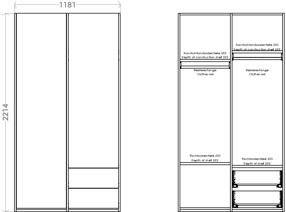 Müller SMALL LIVING Kleiderschrank »Modular unten Plus kleiner 2 bei Schubladen 2«, rechts Variante OTTO online Inklusive