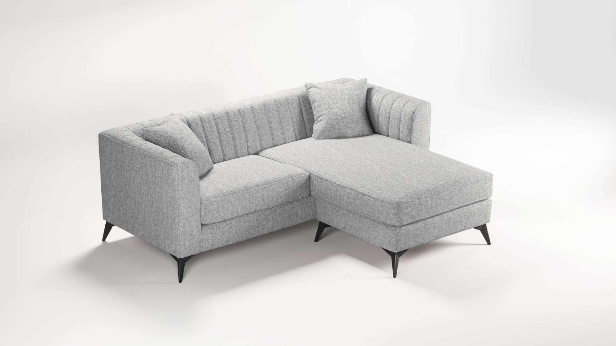 Places of Style Ecksofa »MATTHEW L-Form ideal für kleine Räume, Maße B/T/H: 201/162/74 cm«, elegantes Designsofa, feine Steppung im Rücken, incl. Zierkissen