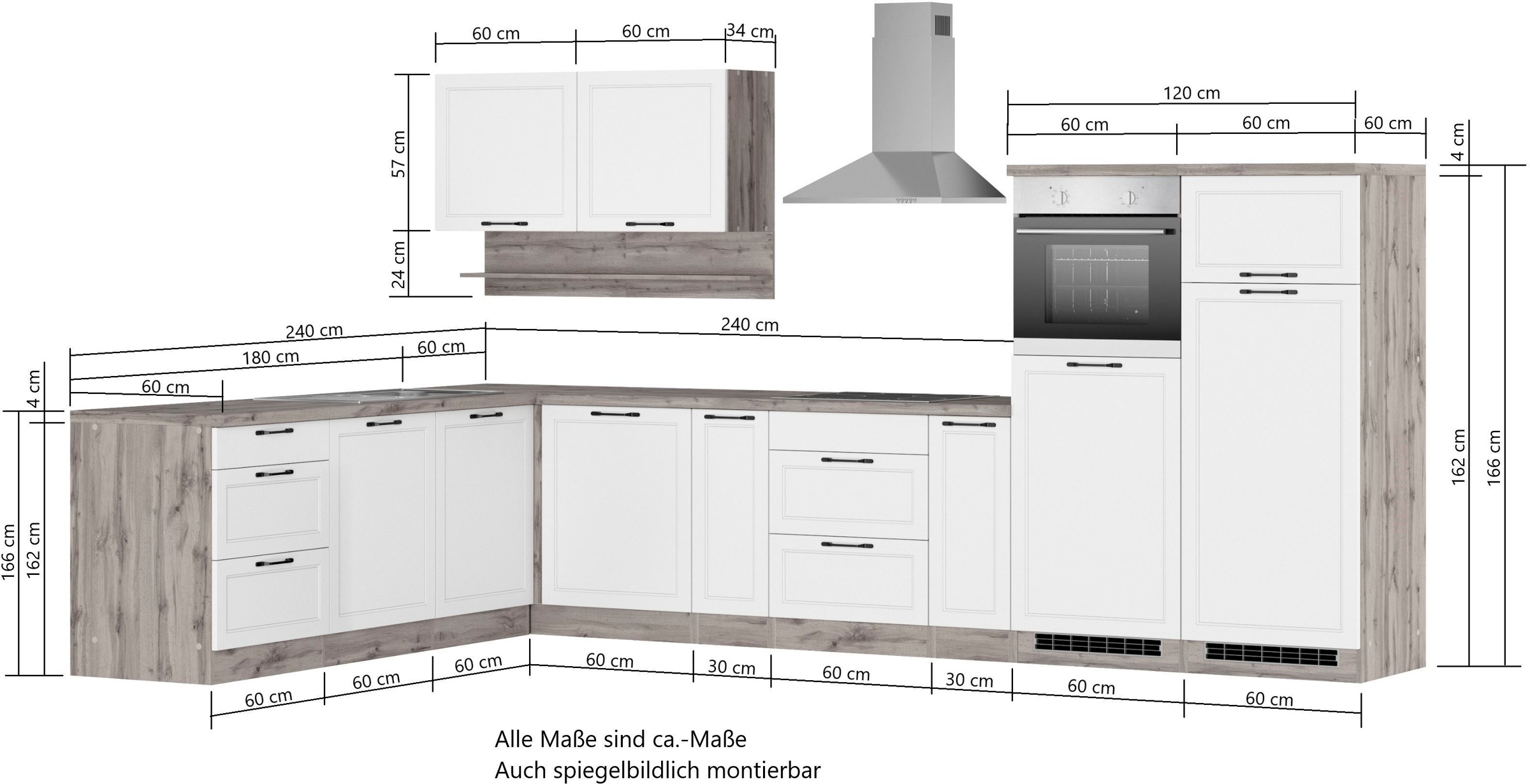 KOCHSTATION Winkelküche »KS-Lana«, Stellbreite 240/360 cm, wahlweise mit E-Geräten