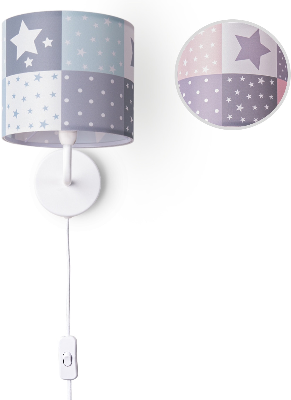 Paco Home Wandleuchte »Cosmo 345«, 1 flammig, Leuchtmittel E14 | ohne Leuchtmittel, Kinderlampe Wandlampe Schalter Ø…18cm Sterne Punkte Kabellänge 3m E14