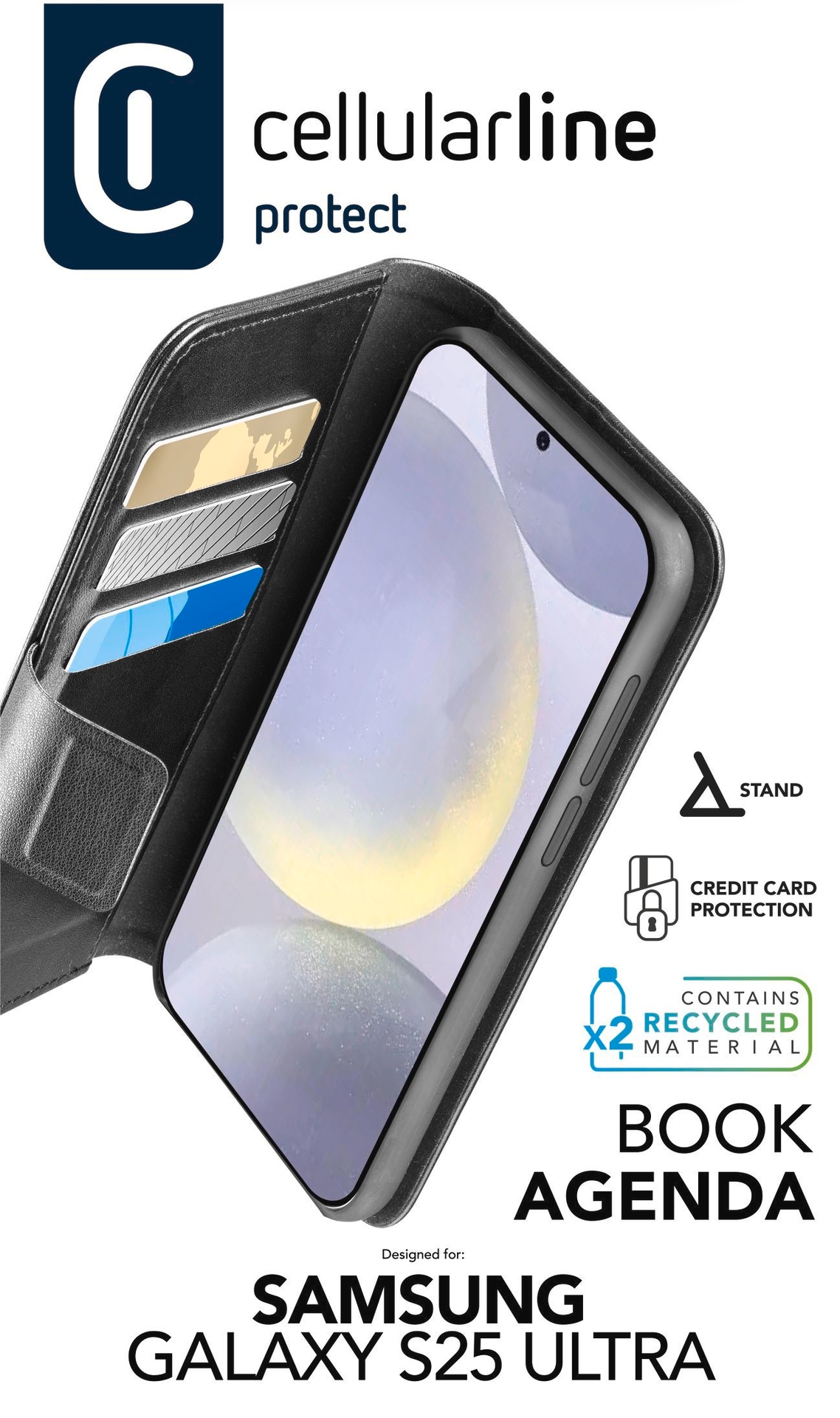 Cellularline Handyhülle »Book Agenda 2 Case für Samsung Galaxy S25 Ultra« Backcover, Schutzhülle, Handyschutzhülle, Case, Schutzcase, stoßfest