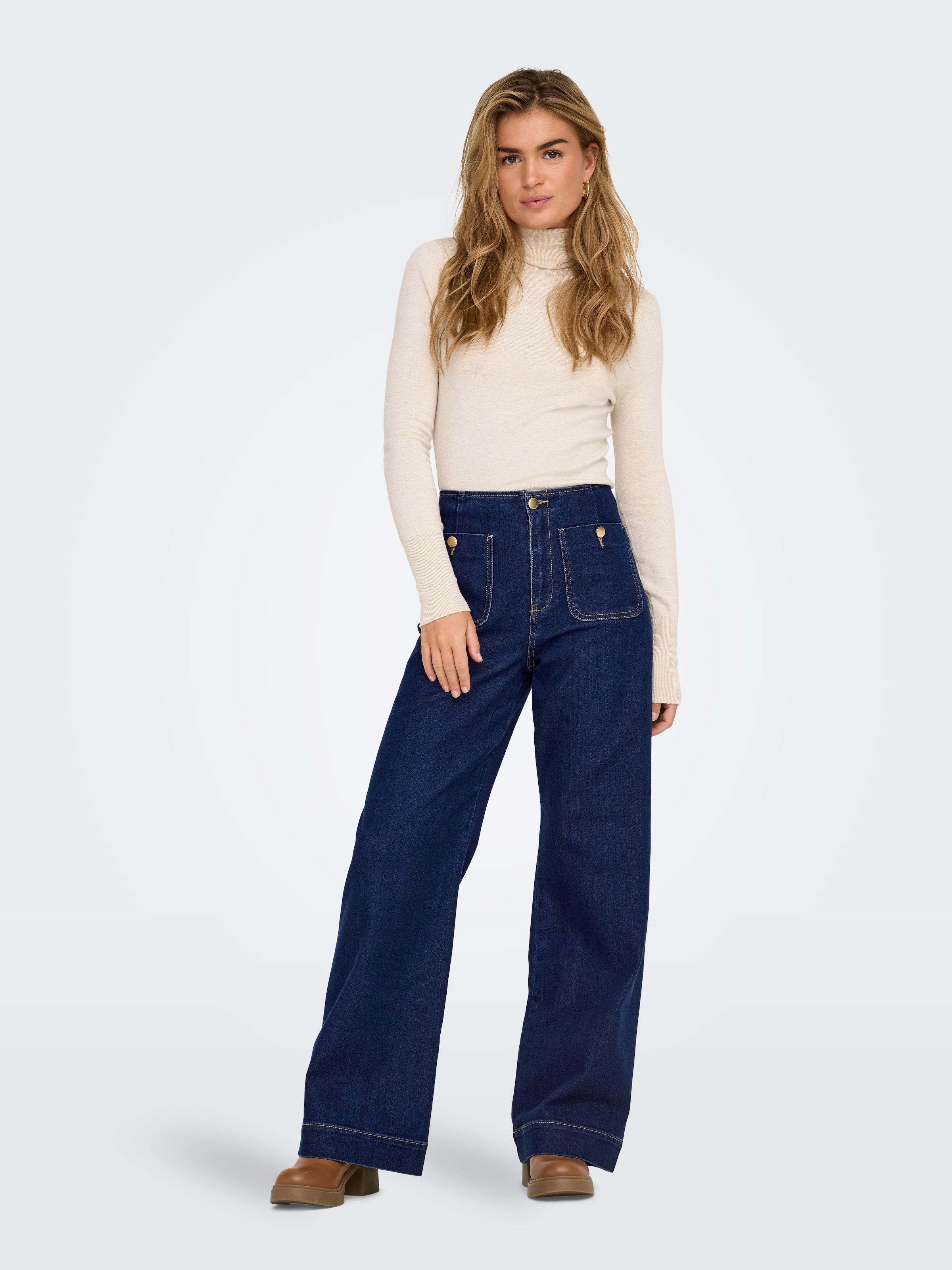 ONLY High-waist-Jeans »ONLMADELINE HW WD POCKET DNM GUA113 NOOS« Baumwollmischung