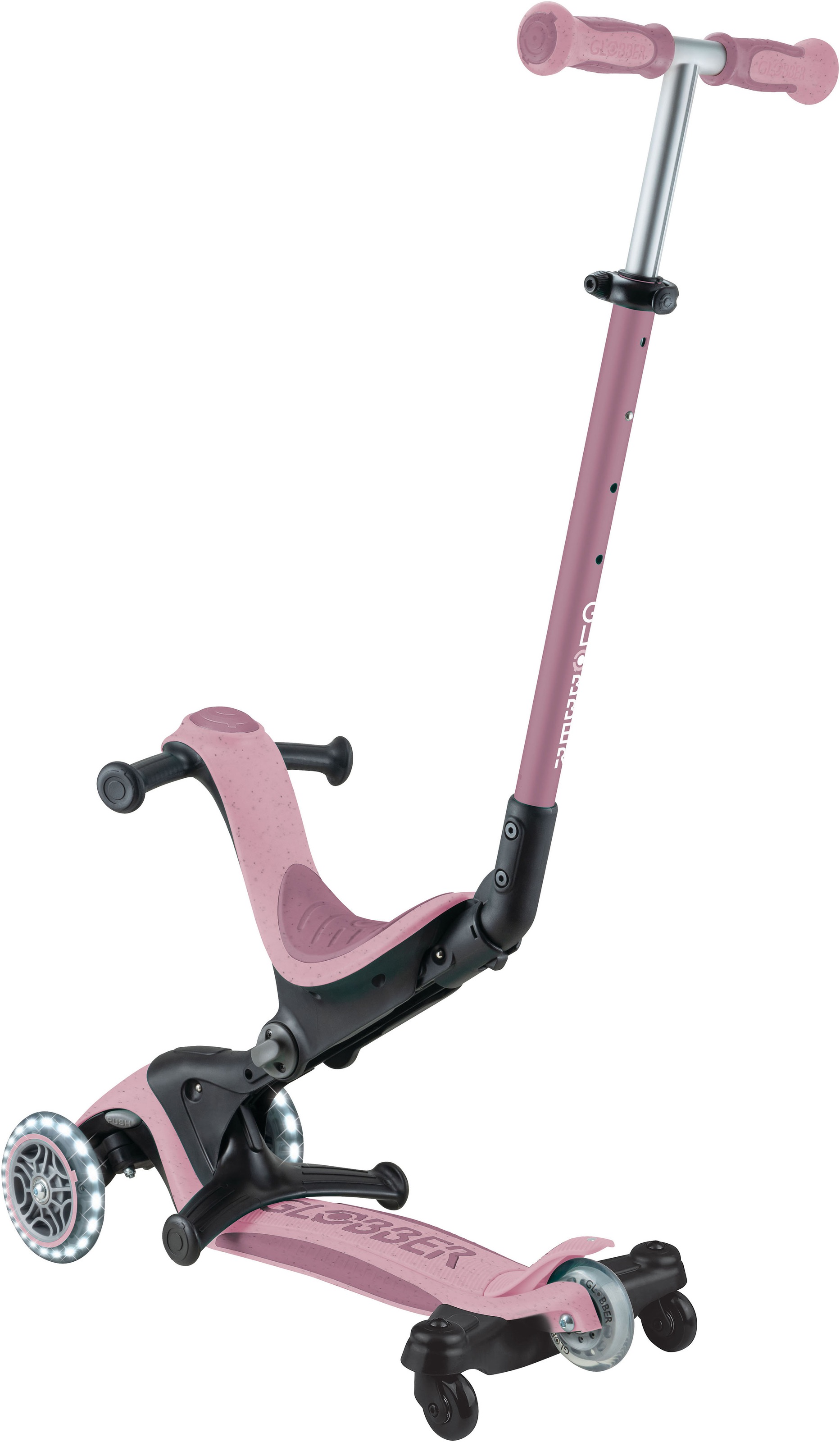 Globber Tretroller »GO-UP DELUXE LIGHTS ECO 360, mit Leuchtrollen« Aufsitzrad mit Schubstange, Laufrad und Scooter