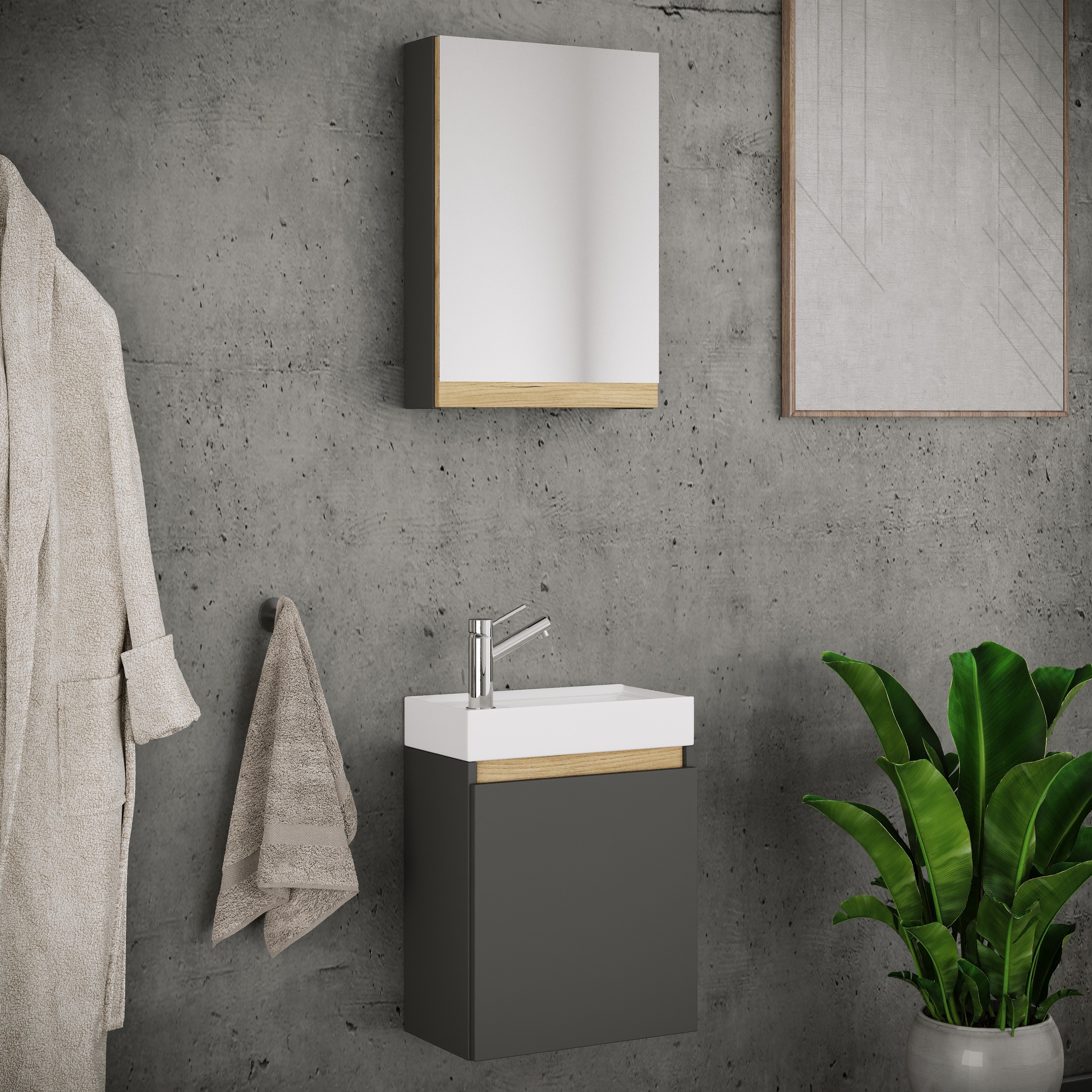 VCM Waschtisch »3 tlg. Hängeschrank Gäste-WC Waschbecken Softclose Cosila« 2 Stk. tlg.