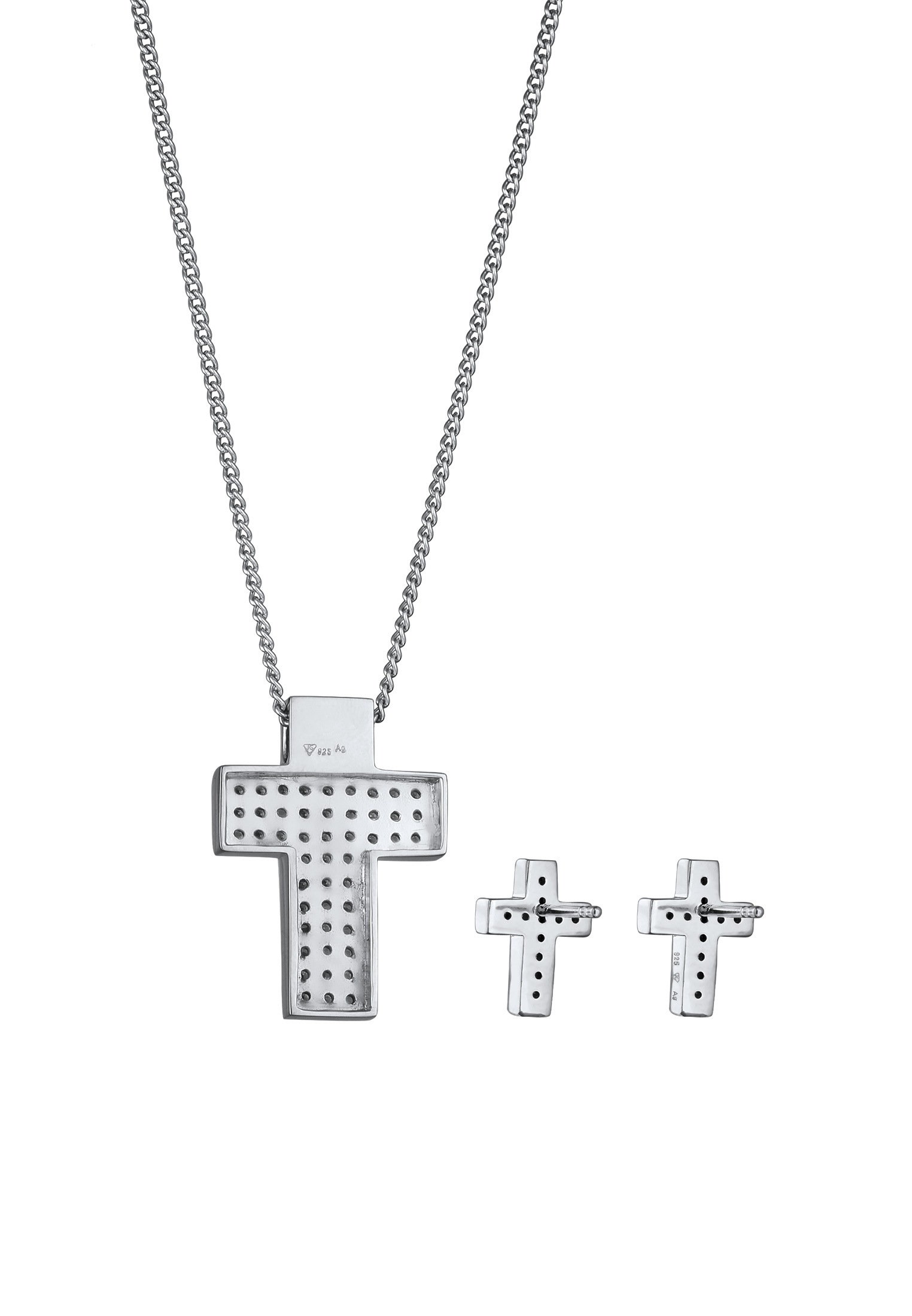 Elli Ohrring und Ketten Set »Schmuckset Kette Ohrstecker Kreuz Zirkonia Weiß 925 Sterling Silber«