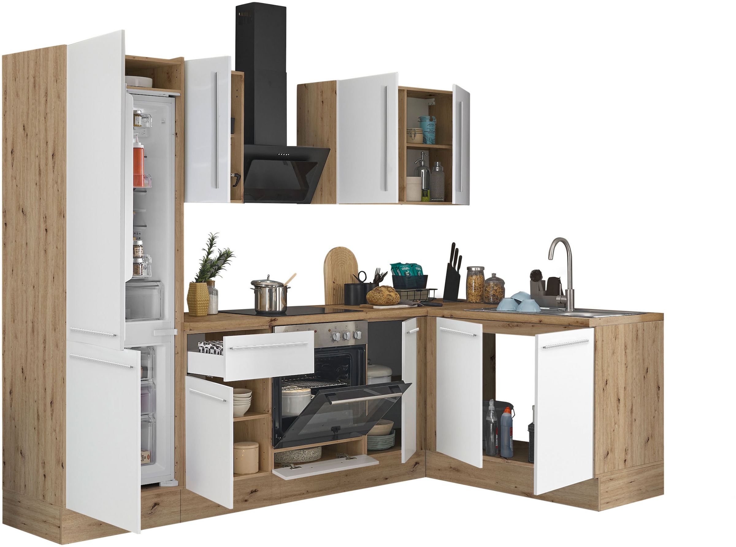 KOCHSTATION Winkelküche »Florida, Stellbreite 270x165 cm«, wahlweise mit E-Geräten, mit Softclose für Türen und Schubkästen