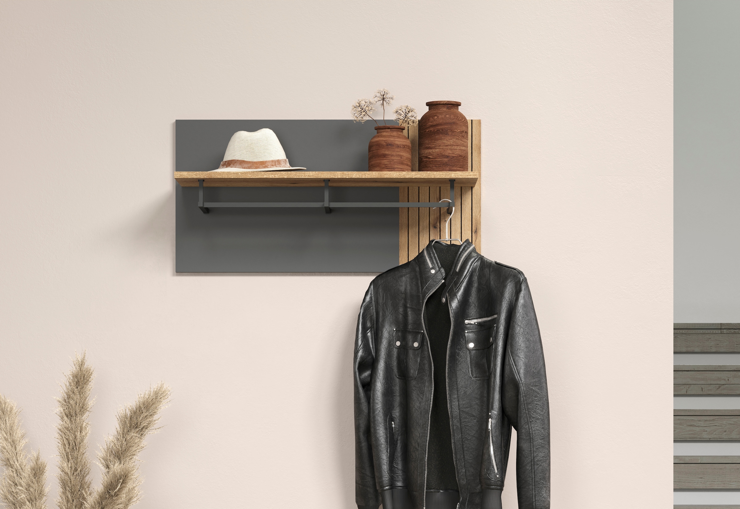 Home affaire Garderobenpaneel »Estepona« 1 Stk. tlg. Wandpaneel mit Hutablage und Kleiderstange - (B/T/H) 80/28/40 cm