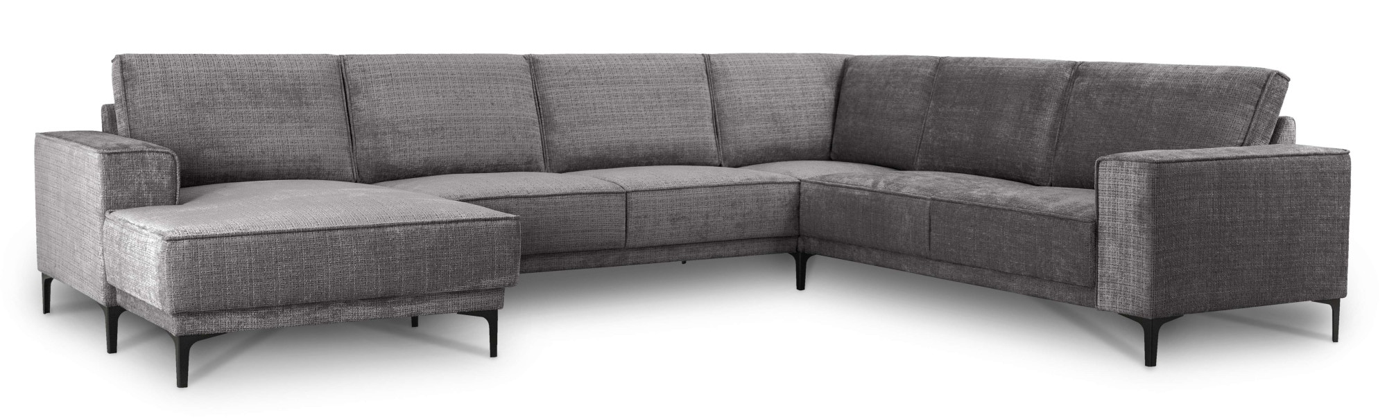 Places of Style Wohnlandschaft »XXL Sofa Oland, Struktur, Flachgewebe, Luxus-Microfaser, Boucle«, U-Form, 342 cm, Wellenunterfederung, Skandi-Design, Metallfüße