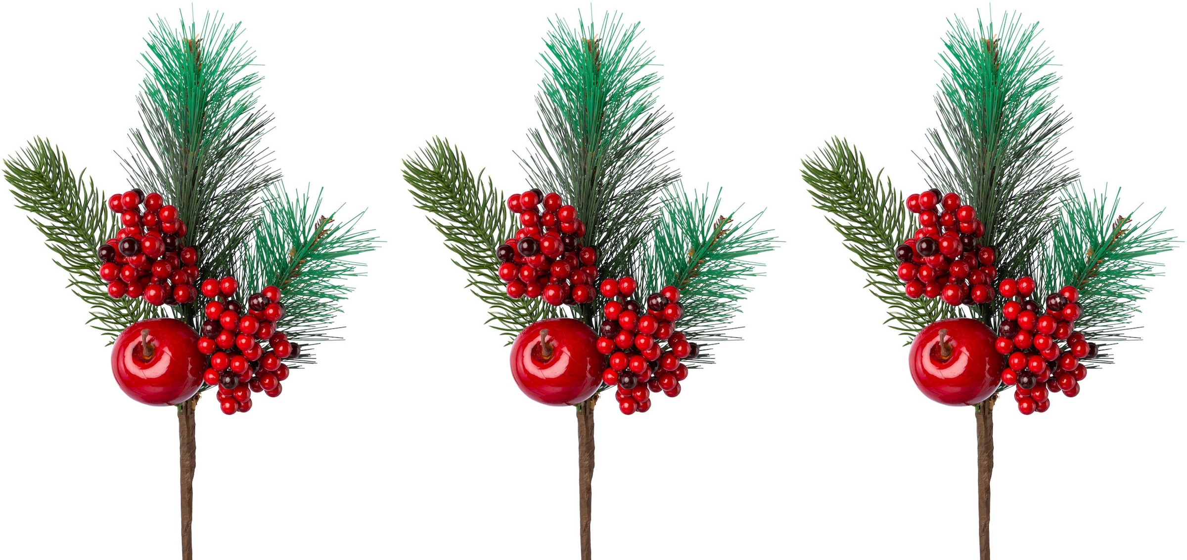 Creativ green Winterliche Kunstpflanze Zweig (3 bei bestellen 3er-Set mit dekoriert und Beeren, benadelt, »Weihnachtsdeko«, OTTO Apfel St.)